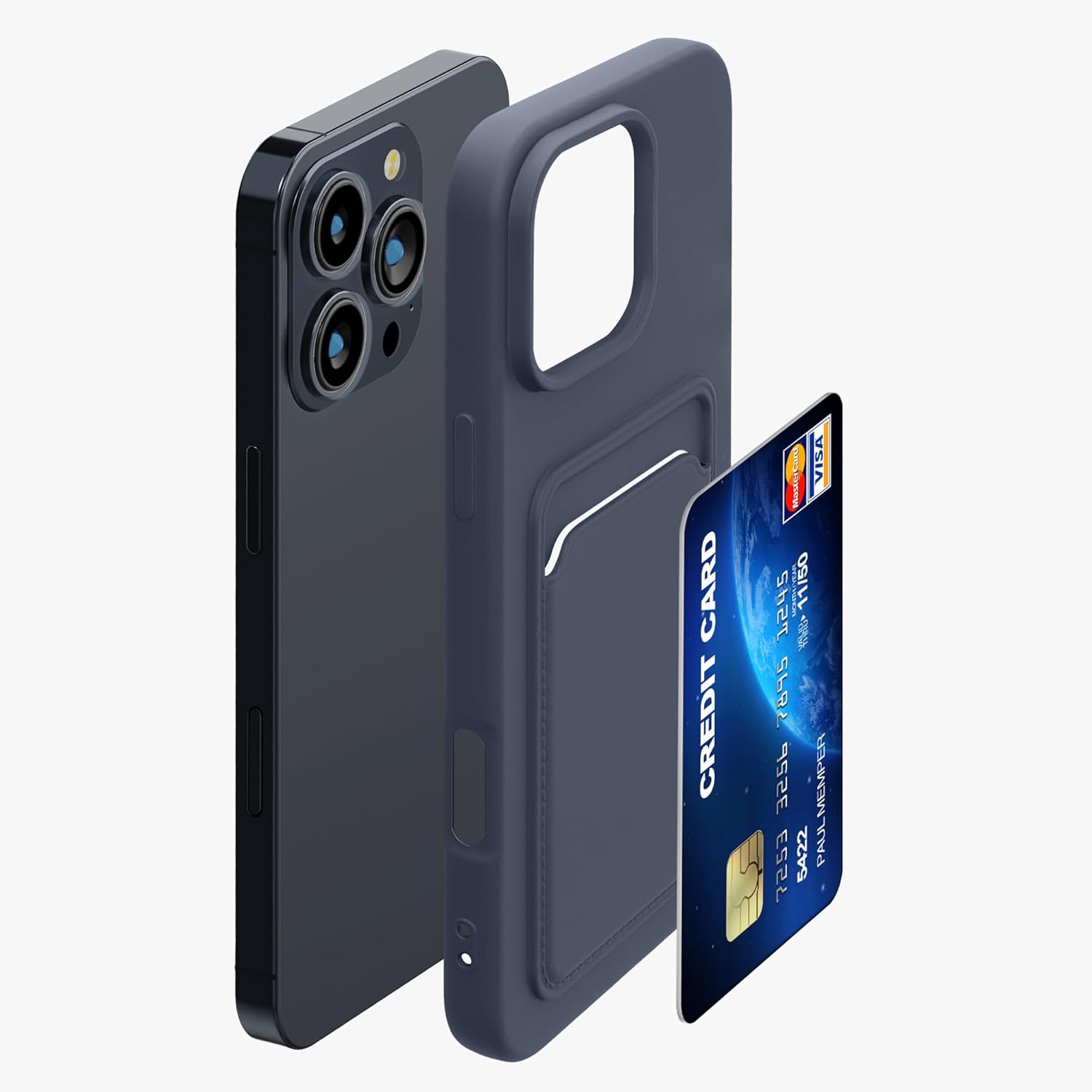 KW iPhone 16 Pro Max Θήκη Σιλικόνης TPU με Υποδοχή για Κάρτα - Dark Blue