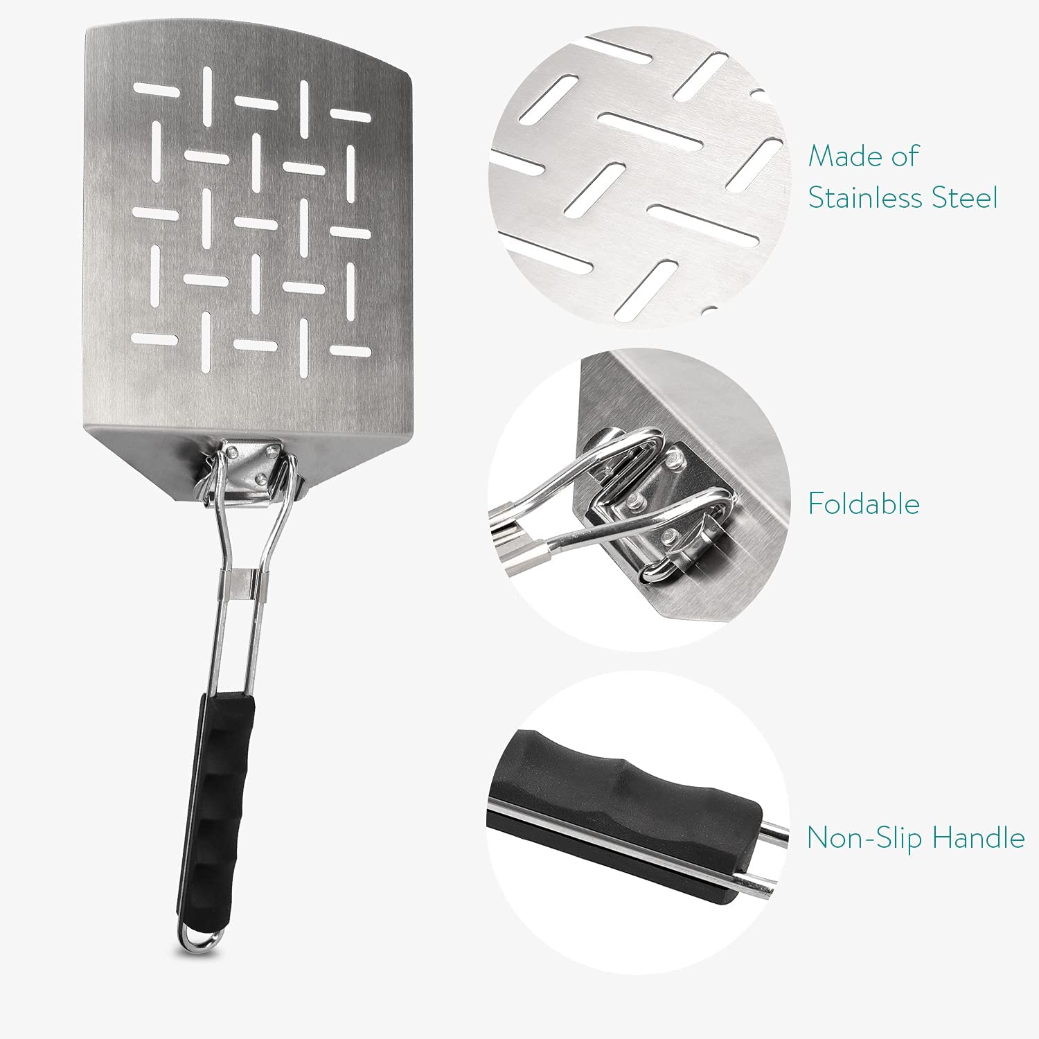 Navaris Αναδιπλούμενο Φτυάρι Πίτσας από Ανοξείδωτο Ατσάλι - Silver - 44175