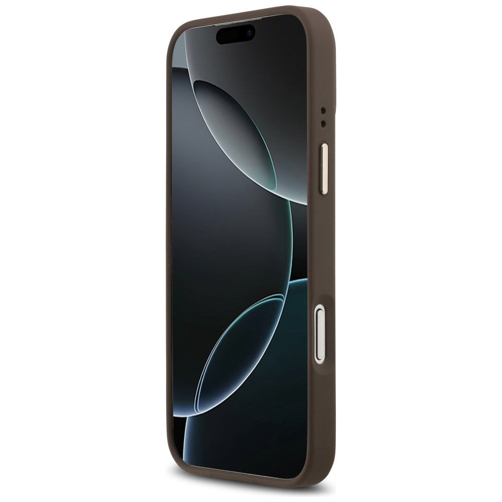 Guess iPhone 17 Pro Max - Peony Hot Stamp MagSafe - Σκληρή Θήκη με Επένδυση Συνθετικού Δέρματος - Brown - GUHMP17XPSAMSECW