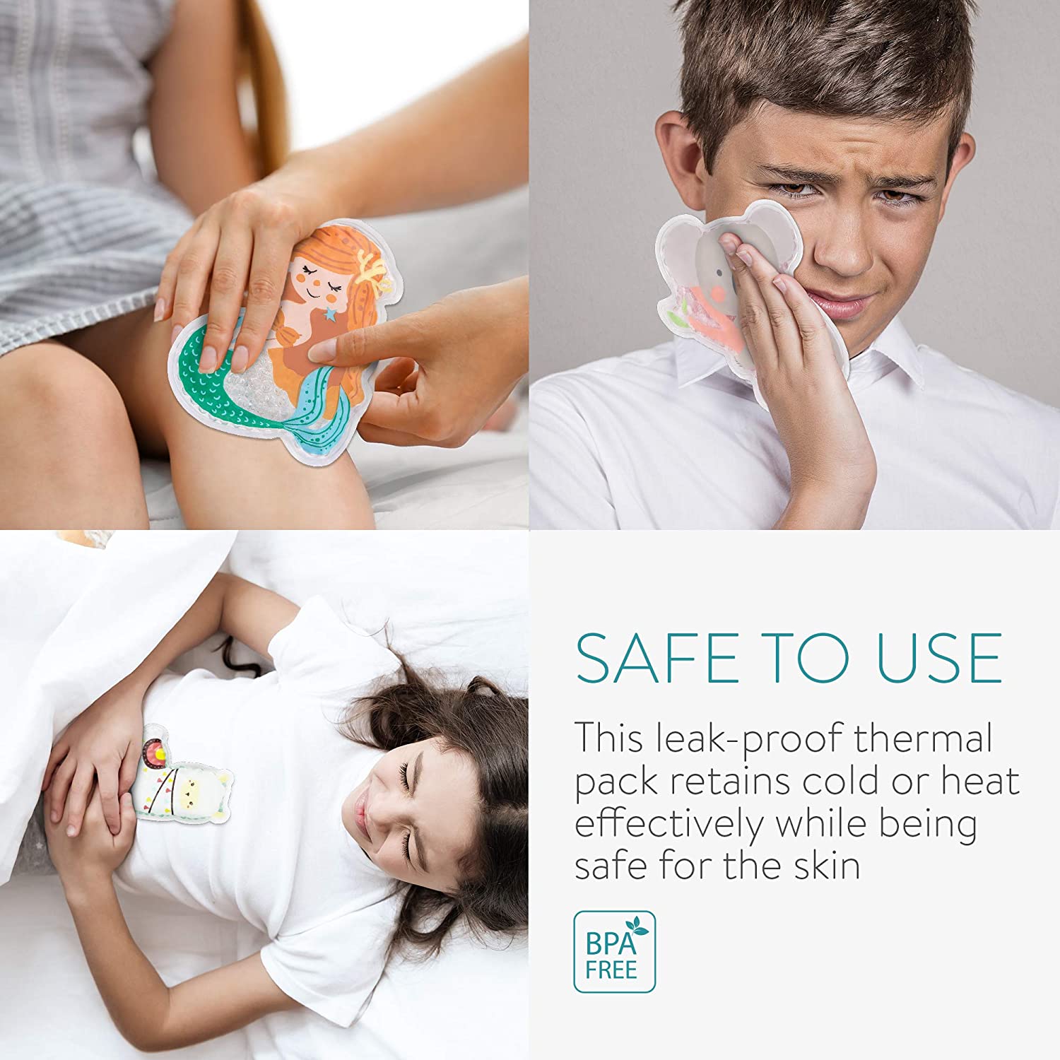 Navaris Σετ με 4 Παιδικά Επαναχρησιμοποιήσιμα Επιθέματα με Τζελ - BPA-Free / Phthalate-Free - Koala / Alpaca / Mermaid / Dinosaur - 52980.01