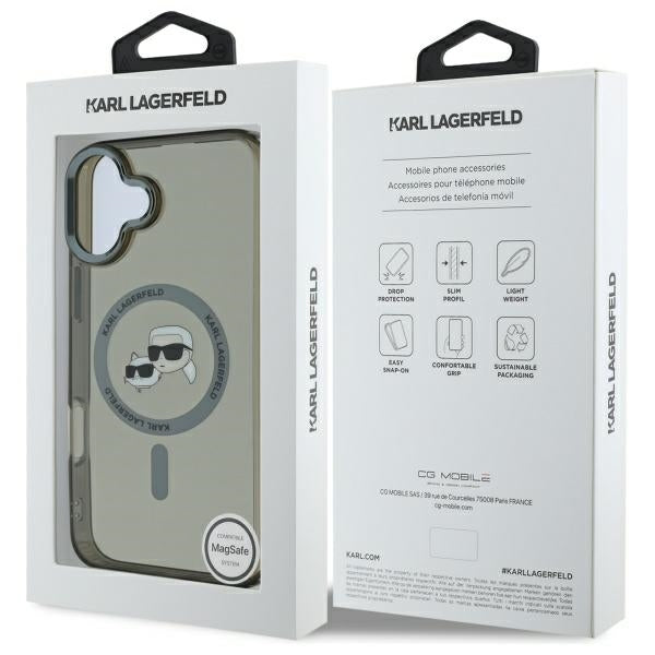 Karl Lagerfeld iPhone 16 - IML Metal Karl and Choupette Head - Σκληρή Θήκη με Πλαίσιο Σιλικόνης και MagSafe - Black - KLHMP16SHLSKCK