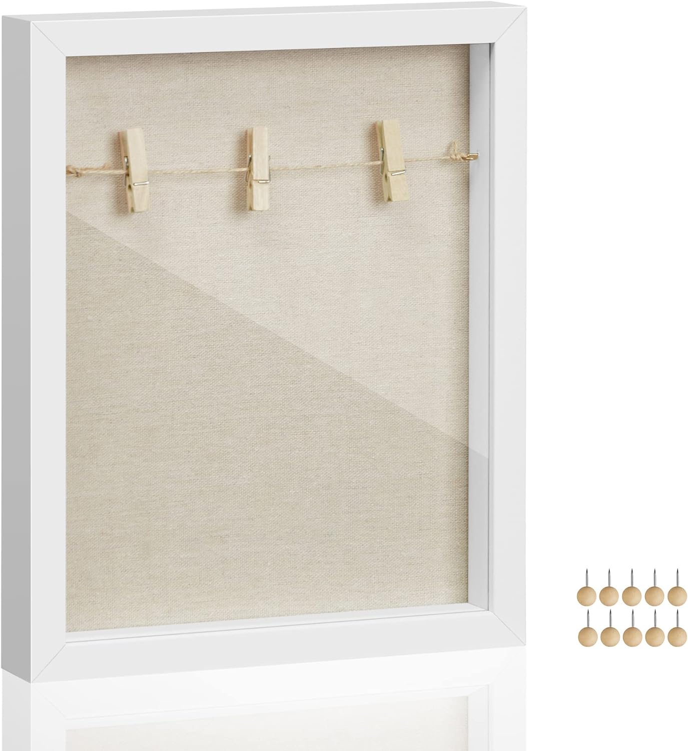 Songmics Ξύλινη Κορνίζα με Σχοινί, Κλιπ και Πινέζες - 22.5 x 4 x 27.5 cm - White - RPF007W01