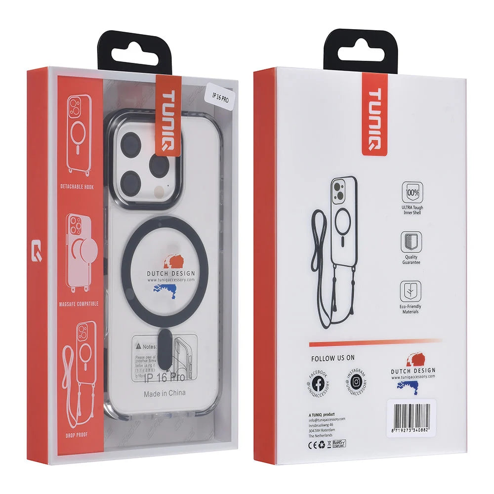 Tuniq iPhone 16 Pro - MagSafe Σκληρή Θήκη με Πλαίσιο Σιλικόνης και Λουράκι - Διάφανη / Black