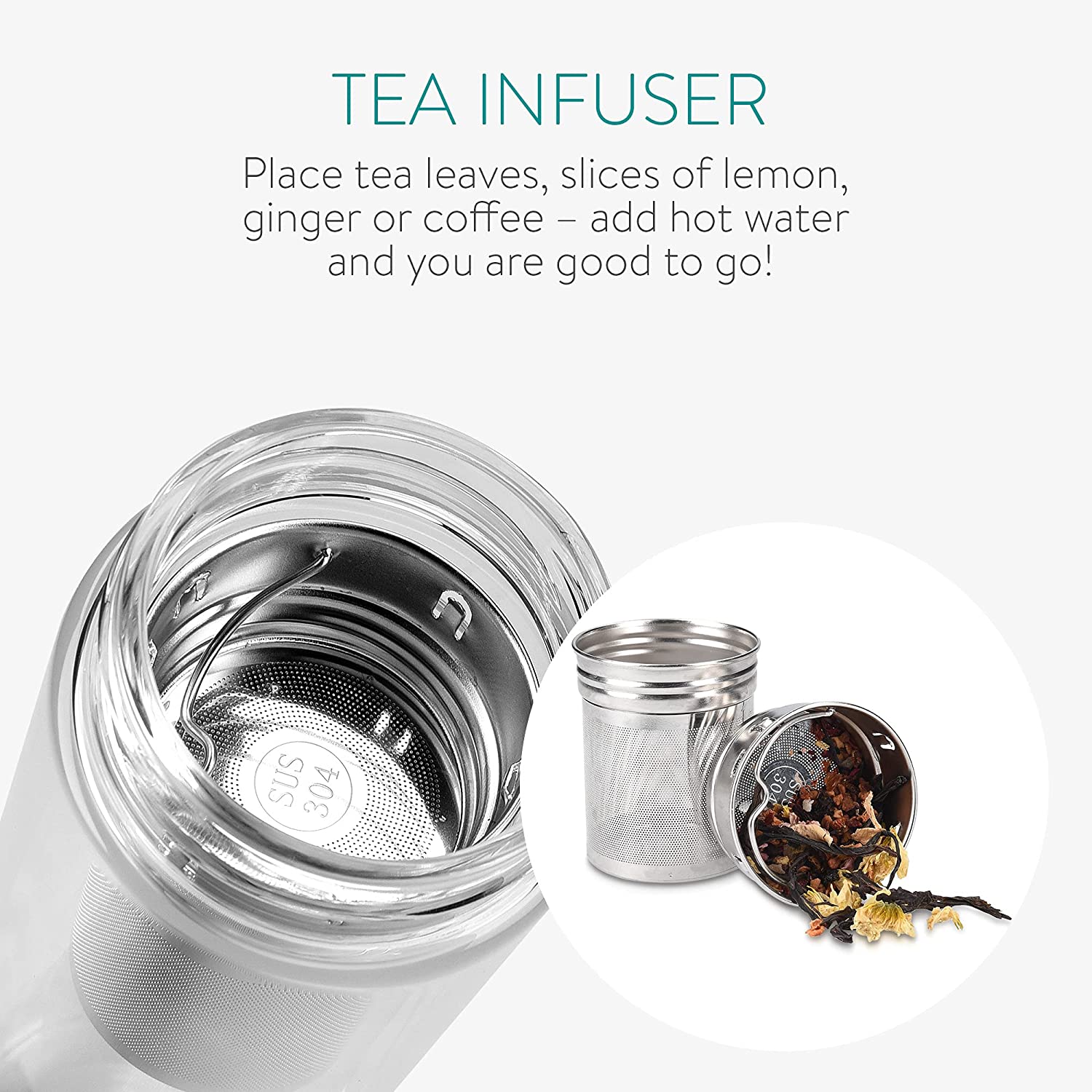 Navaris Γυάλινο Μπουκάλι Τσαγιού με Θήκη μεταφοράς - 450ml - Design Flower of Life - Clear - 45888.1.07