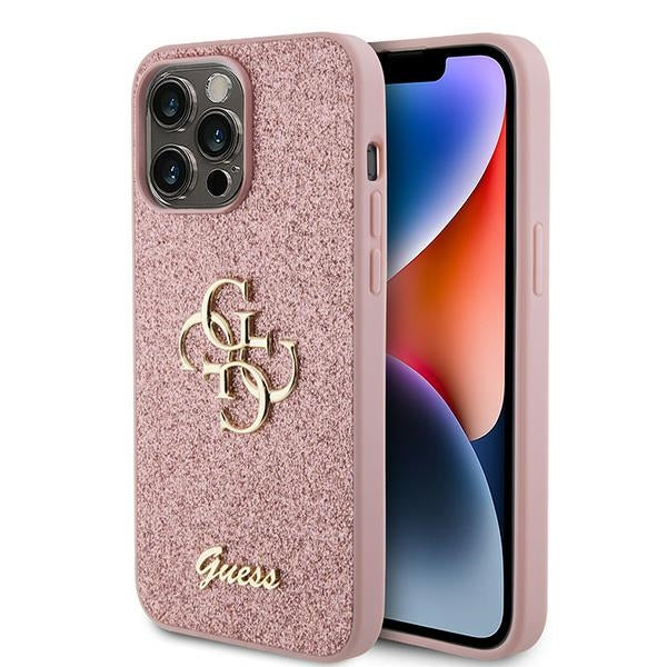 Guess iPhone 15 Pro Max Glitter Script Big 4G Σκληρή Θήκη με Πλαίσιο Σιλικόνης - Pink - GUHCP15XHG4SGP