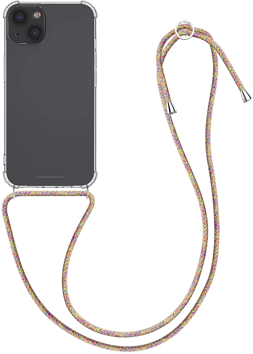 KW iPhone 13 Θήκη Σιλικόνης TPU με Λουράκι - Διάφανη / Pink / Purple / Yellow - 55949.08