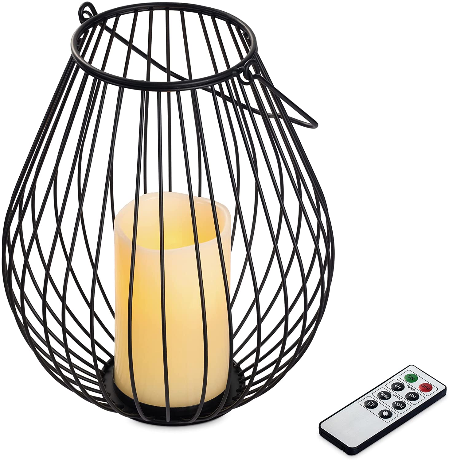 Navaris Μεταλλική Βάση με Κερί LED και τηλεχειριστήριο - Large - Black - 53376.03.02