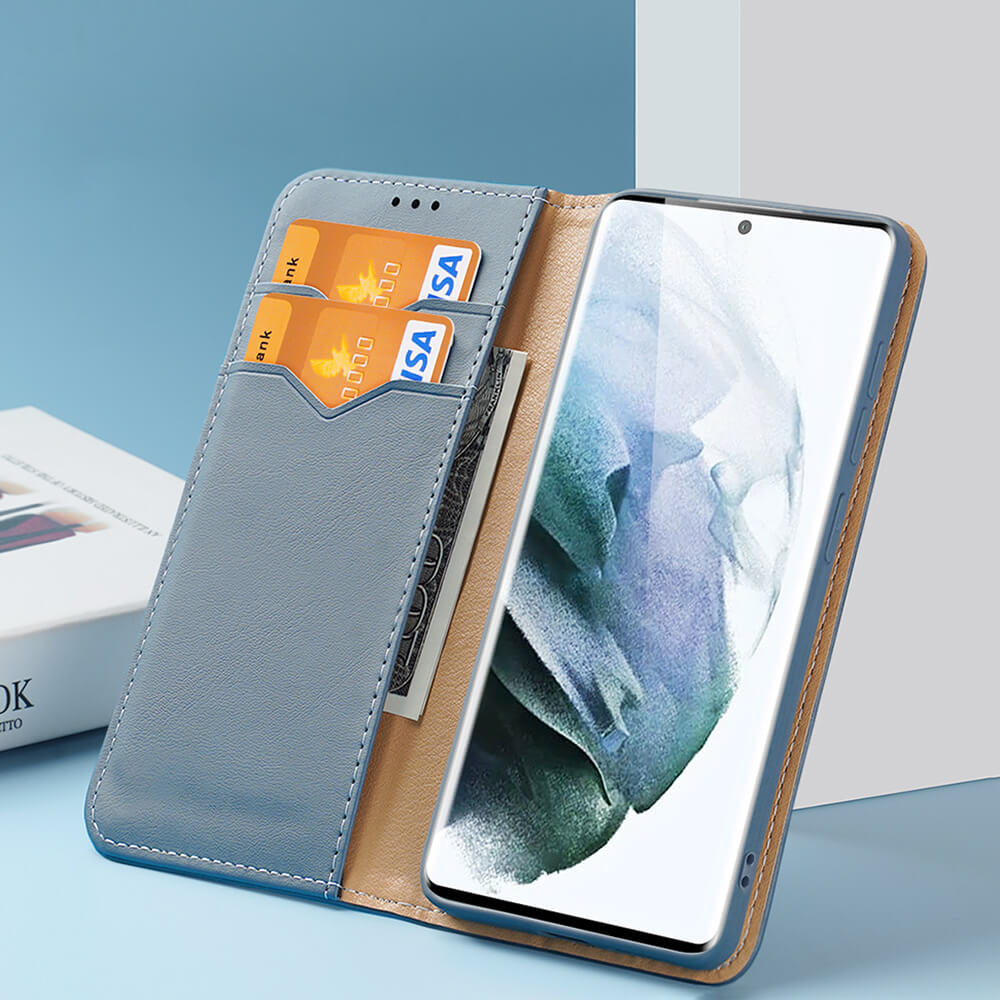 Dux Ducis Samsung Galaxy S22 Ultra Hivo Θήκη Πορτοφόλι Stand από Γνήσιο Δέρμα - Blue - likebrands.gr