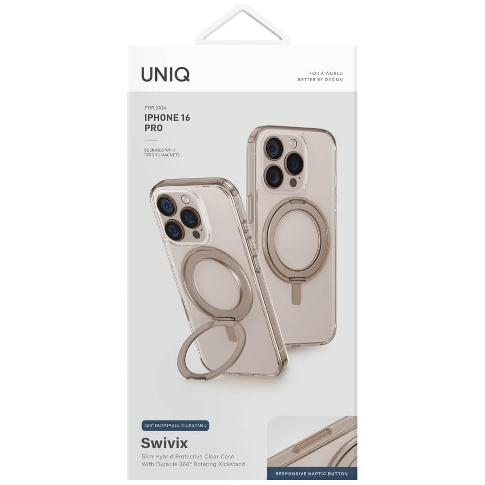 Uniq iPhone 16 Pro - Swivix 360 Rotating Kickstand - Σκληρή Θήκη με Πλαίσιο Σιλικόνης και Σταντ - Gold