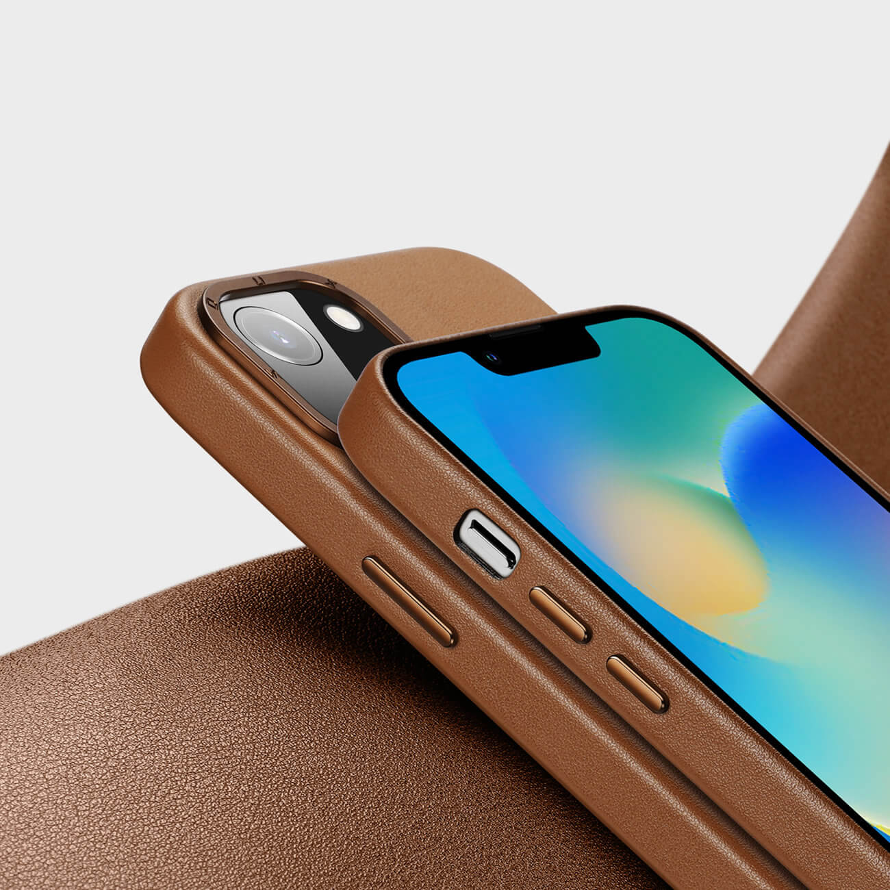 Dux Ducis iPhone 14 Grit Leather Case Θήκη με Επένδυση Συνθετικού Δέρματος και MagSafe - Brown