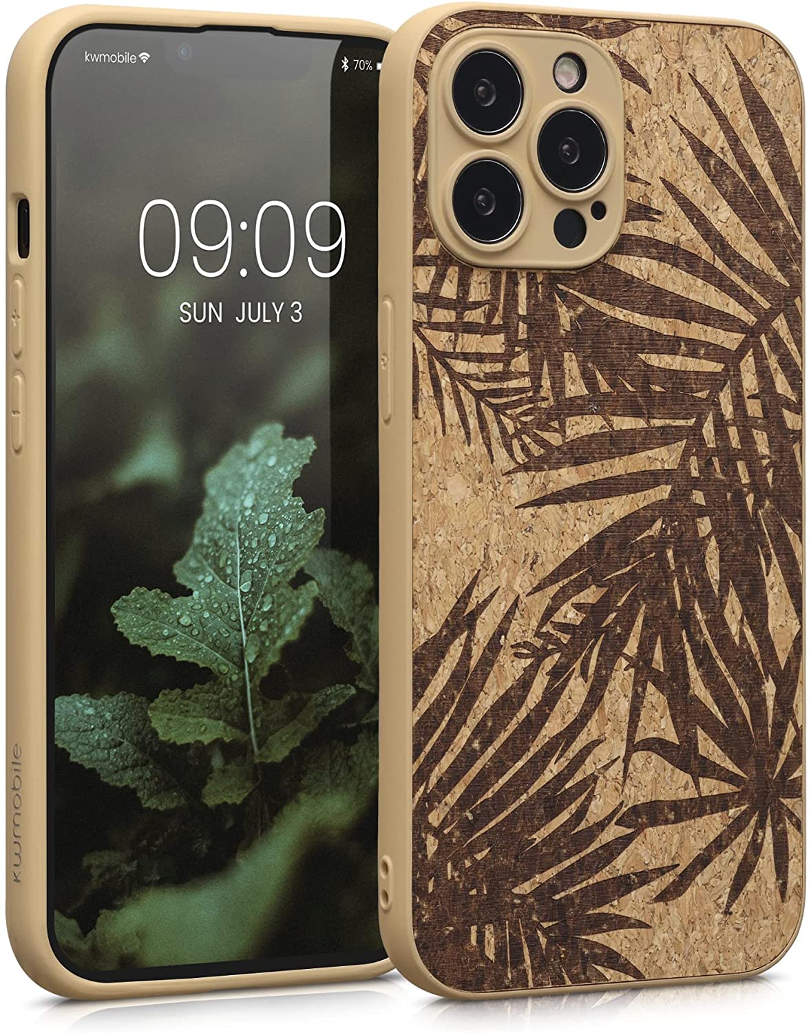 KW iPhone 13 Pro Max Σκληρή Θήκη από Φελλό με Πλαίσιο Σιλικόνης - Design Palm Leaves - Dark Brown / Light Brown - 58127.01