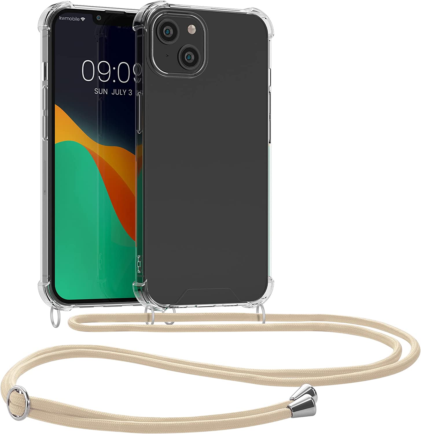 KW iPhone 14 Plus Θήκη Σιλικόνης TPU με Λουράκι - Διάφανη / Gold - 59109.21