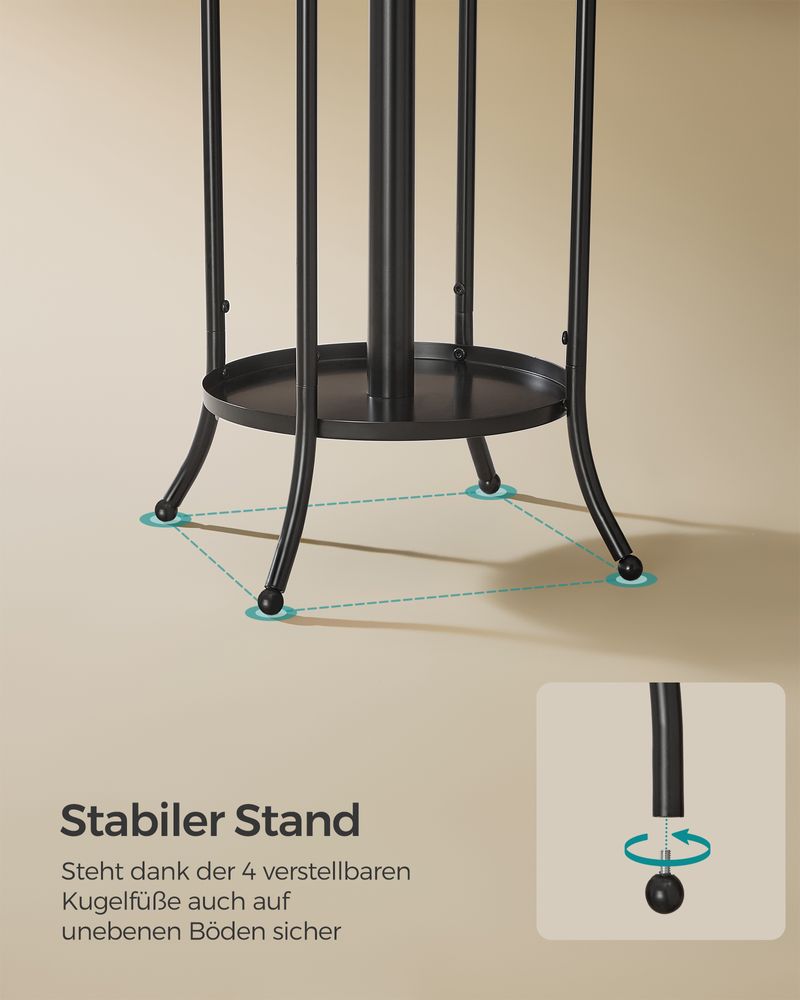 Songmics Επιδαπέδια Μεταλλική Κρεμάστρα με Θήκη για Ομπρέλες - 40 x 40 x 175 cm - Ink Black - RCR011B01