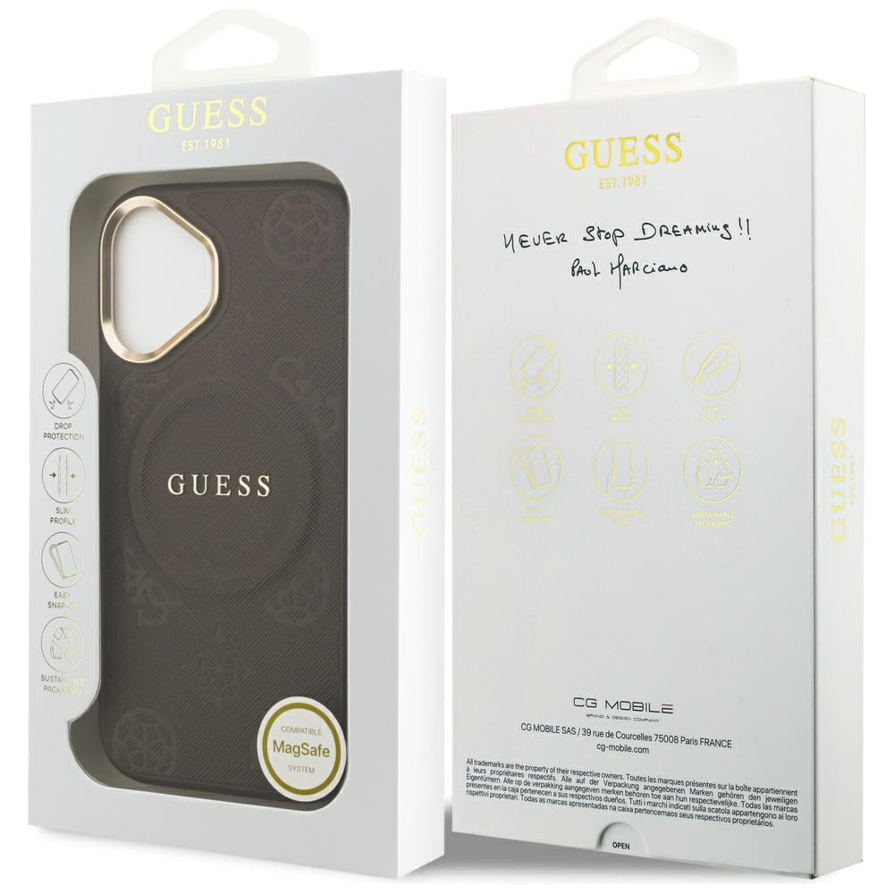 Guess iPhone 17 - Peony Hot Stamp MagSafe - Σκληρή Θήκη με Επένδυση Συνθετικού Δέρματος - Brown - GUHMP17SPSAMSECW