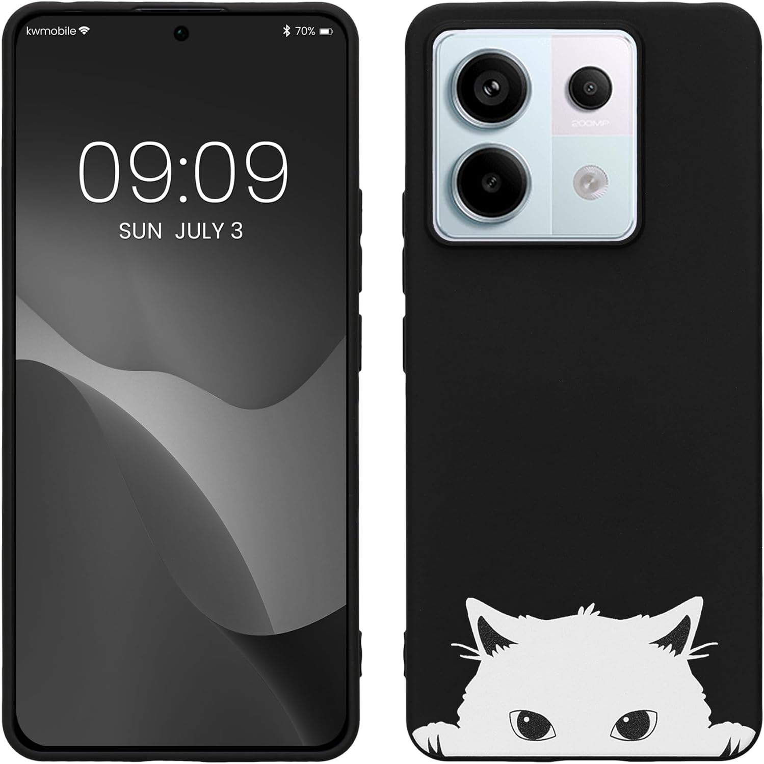 KW Xiaomi Redmi Note 13 Pro 5G / Poco X6 5G Λεπτή Θήκη Σιλικόνης TPU - Design Curious Cat - Black / White