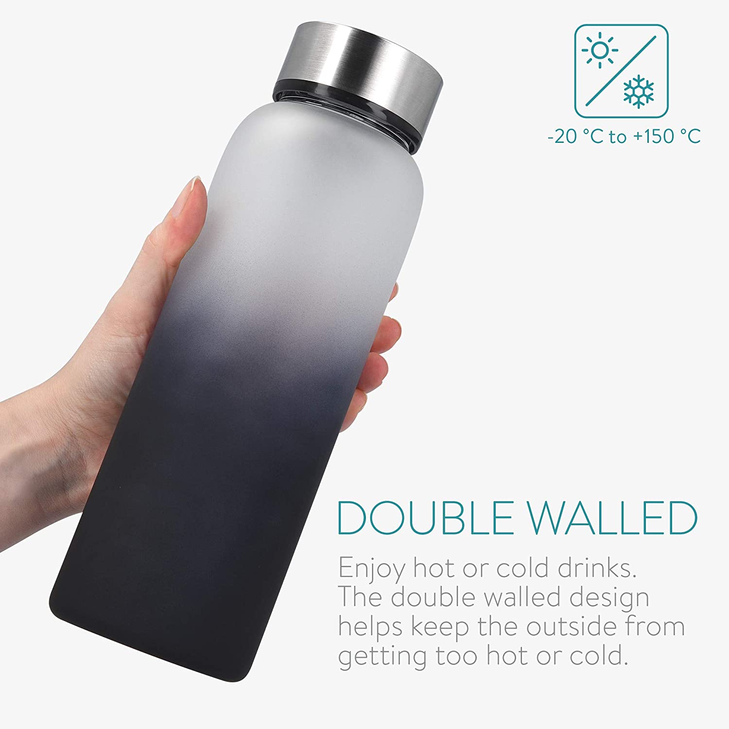 Navaris Γυάλινο Μπουκάλι Νερού Διπλού Τοιχώματος με Θήκη - 950ml - Grey - 53167.22