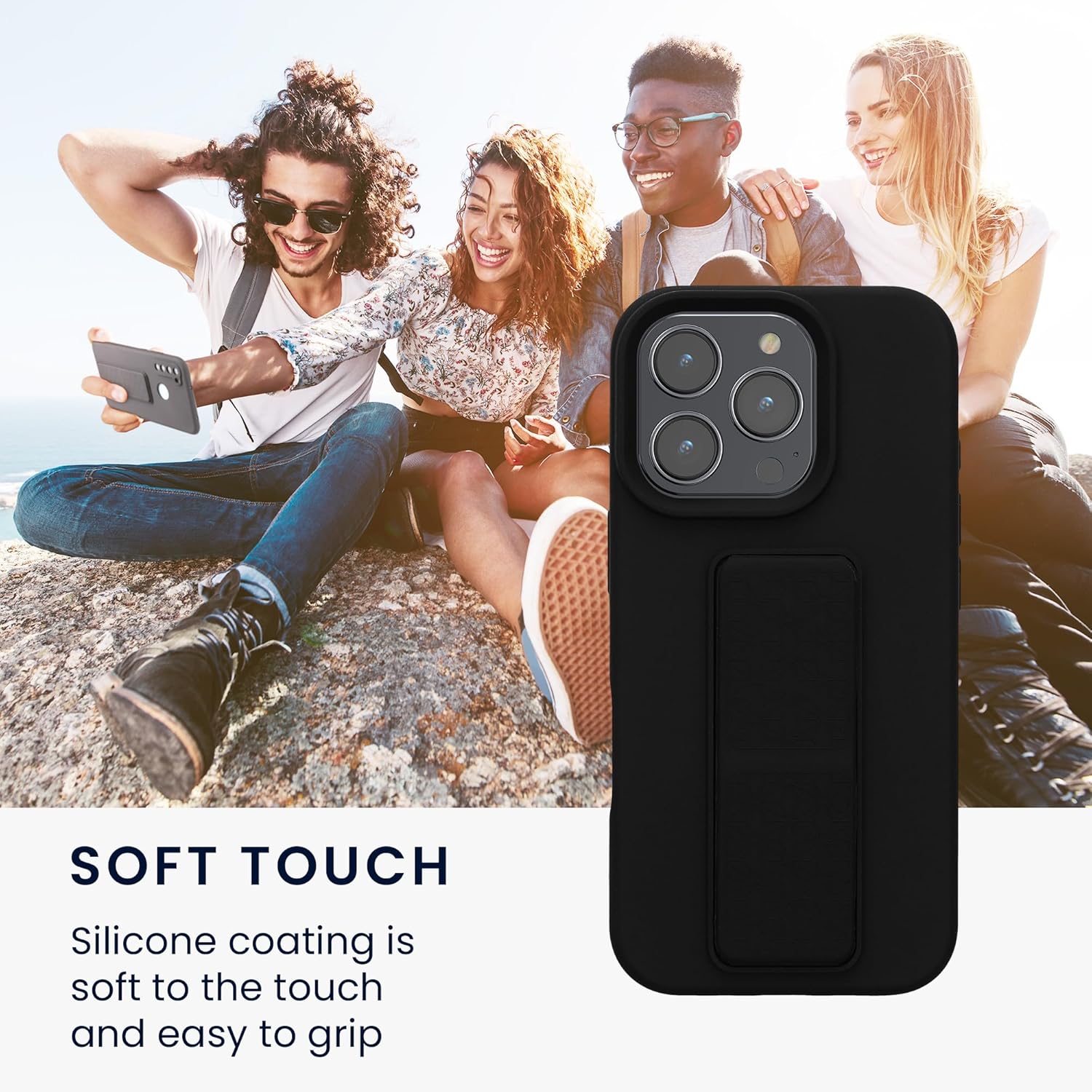 KW iPhone 16 Pro Θήκη Σιλικόνης TPU με Finger Holder - Black