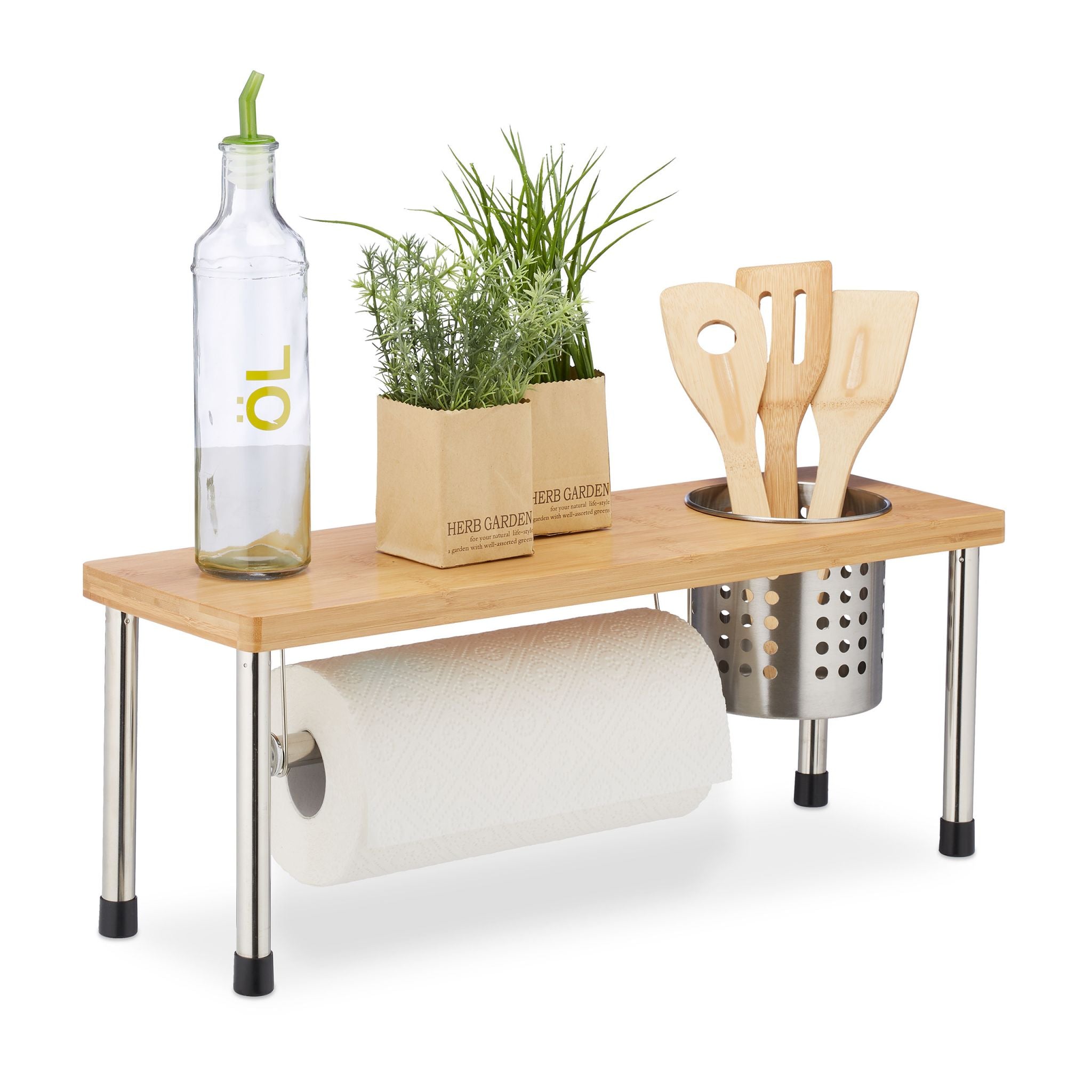 Relaxdays Ράφι Οργάνωσης Κουζίνας για τον Πάγκο - Natural / Silver - 4052025274887