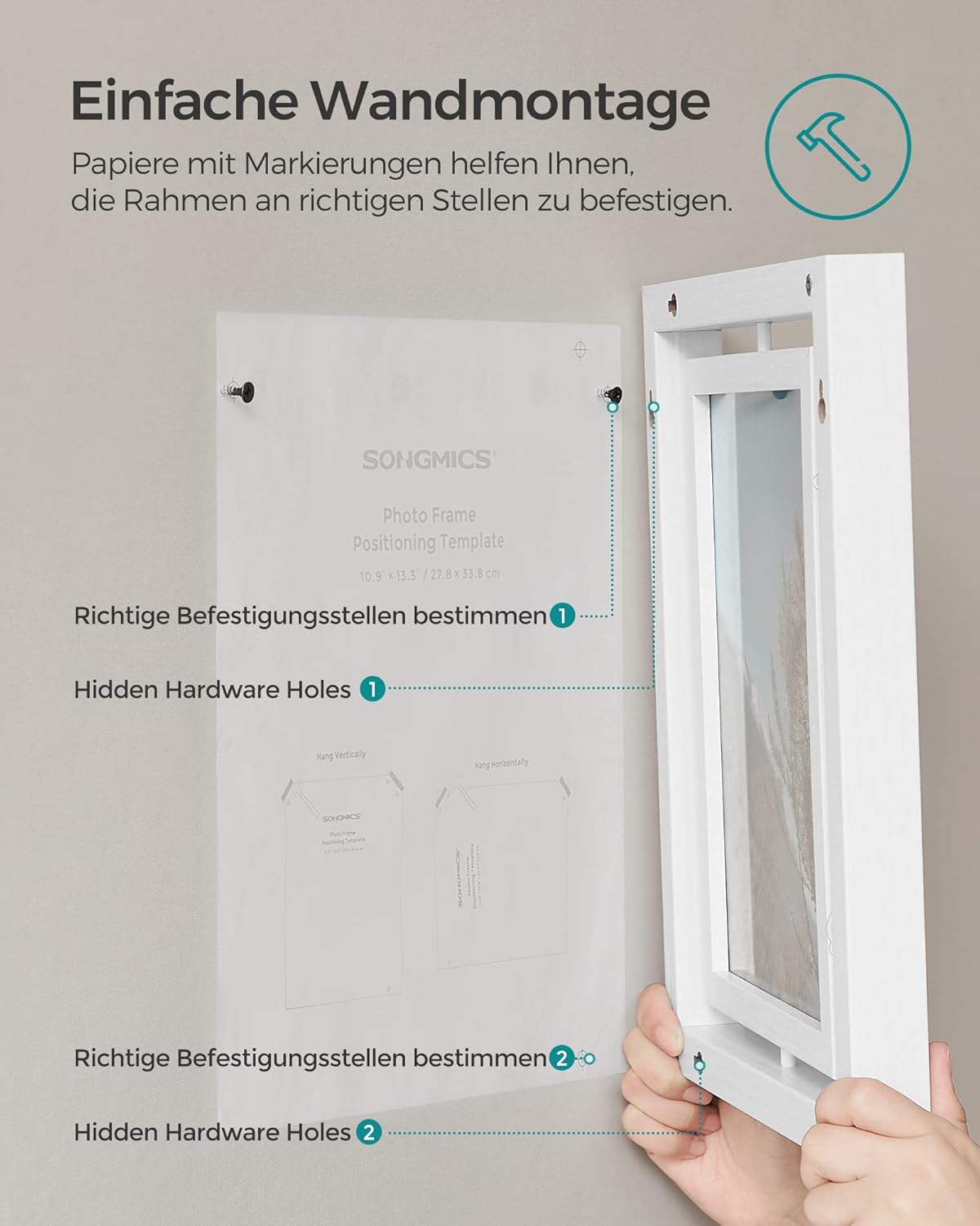 Songmics Σετ 2 Περιστρεφόμενων Κορνιζών για Φωτογραφίες - White - RPF281W01