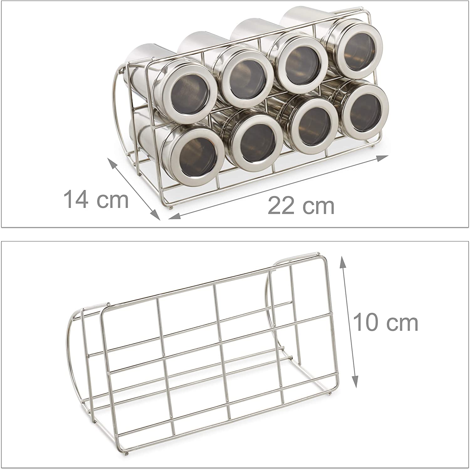 Relaxdays Βάση Μπαχαρικών από Ανοξείδωτο Ατσάλι με 8 Δοχεία - Silver - 4052025247263Κατασκευασμένο από ανοξείδωτο ατσάλι και ακρυλικό