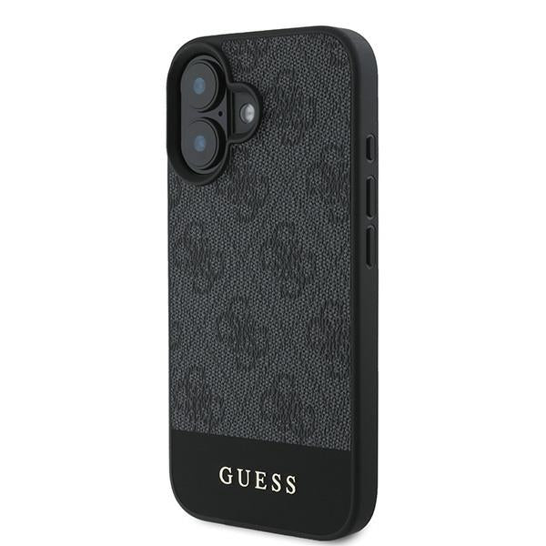 Guess iPhone 16 Plus - 4G Bottom Stripe - Θήκη με Επένδυση Συνθετικού Δέρματος - Grey - GUHCP16MG4GLGR