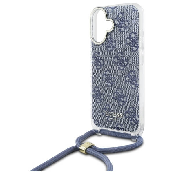 Guess iPhone 16 - Crossbody Cord 4G Print - Σκληρή Θήκη με Πλαίσιο Σιλικόνης και Λουράκι - Blue - GUHCP16SHC4SEB