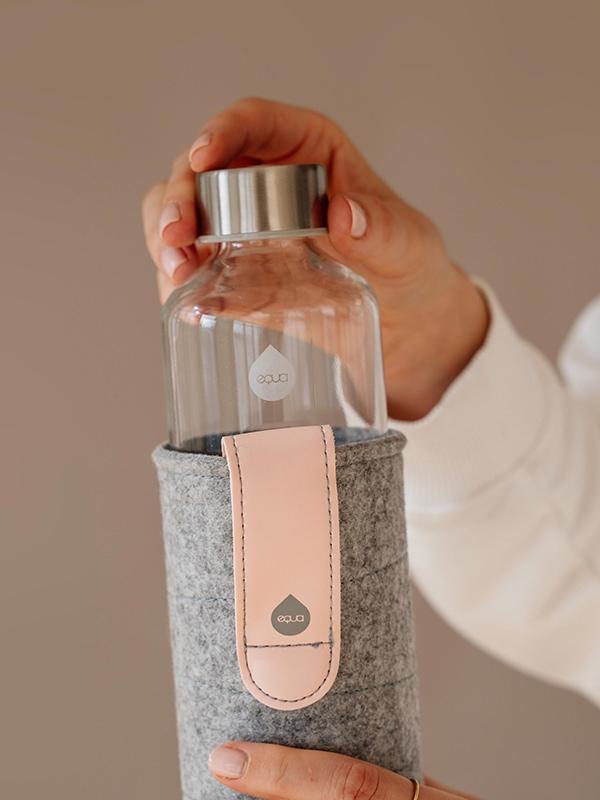 Equa Mismatch Pink Breeze Γυάλινο Μπουκάλι Νερού με Θήκη από Τσόχα - 750ml - Pink Breeze / Light Grey / Διάφανο