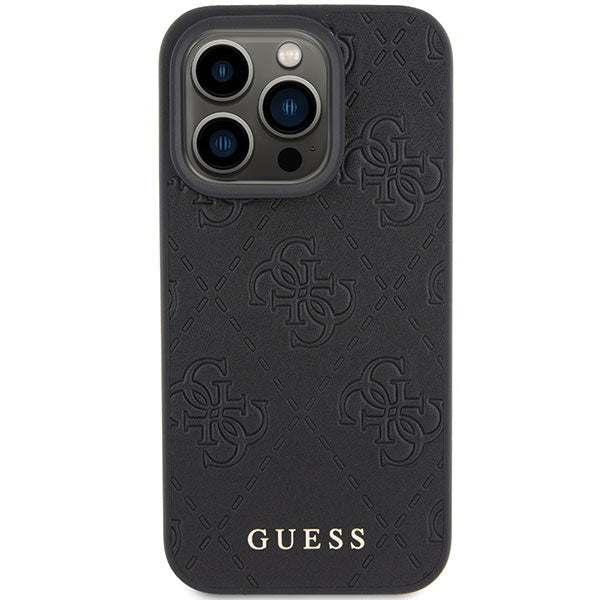 Guess iPhone 15 Pro Leather 4G Stamped Θήκη με Επένδυση Συνθετικού Δέρματος - Black - GUHCP15LP4EPMK
