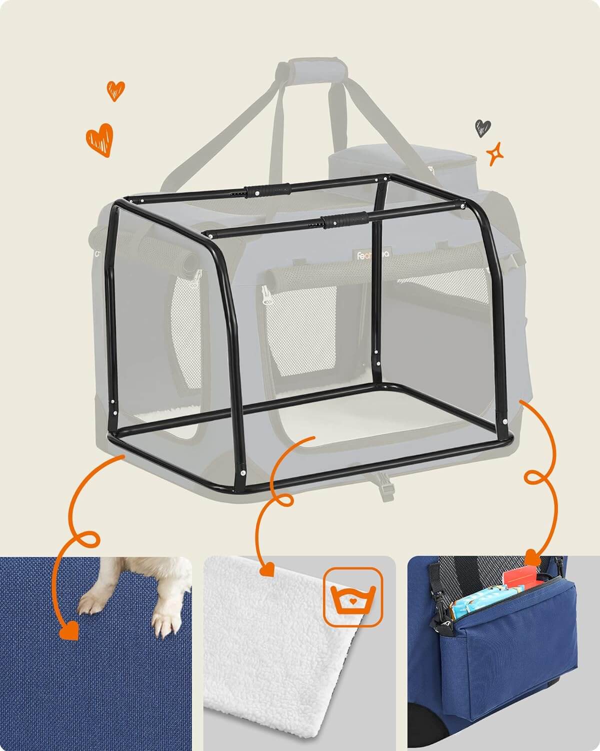 Feandrea Τσάντα Μεταφοράς για Κατοικίδια Ζώα - 50 x 35 x 35 cm - Dark Blue - PDC50Z