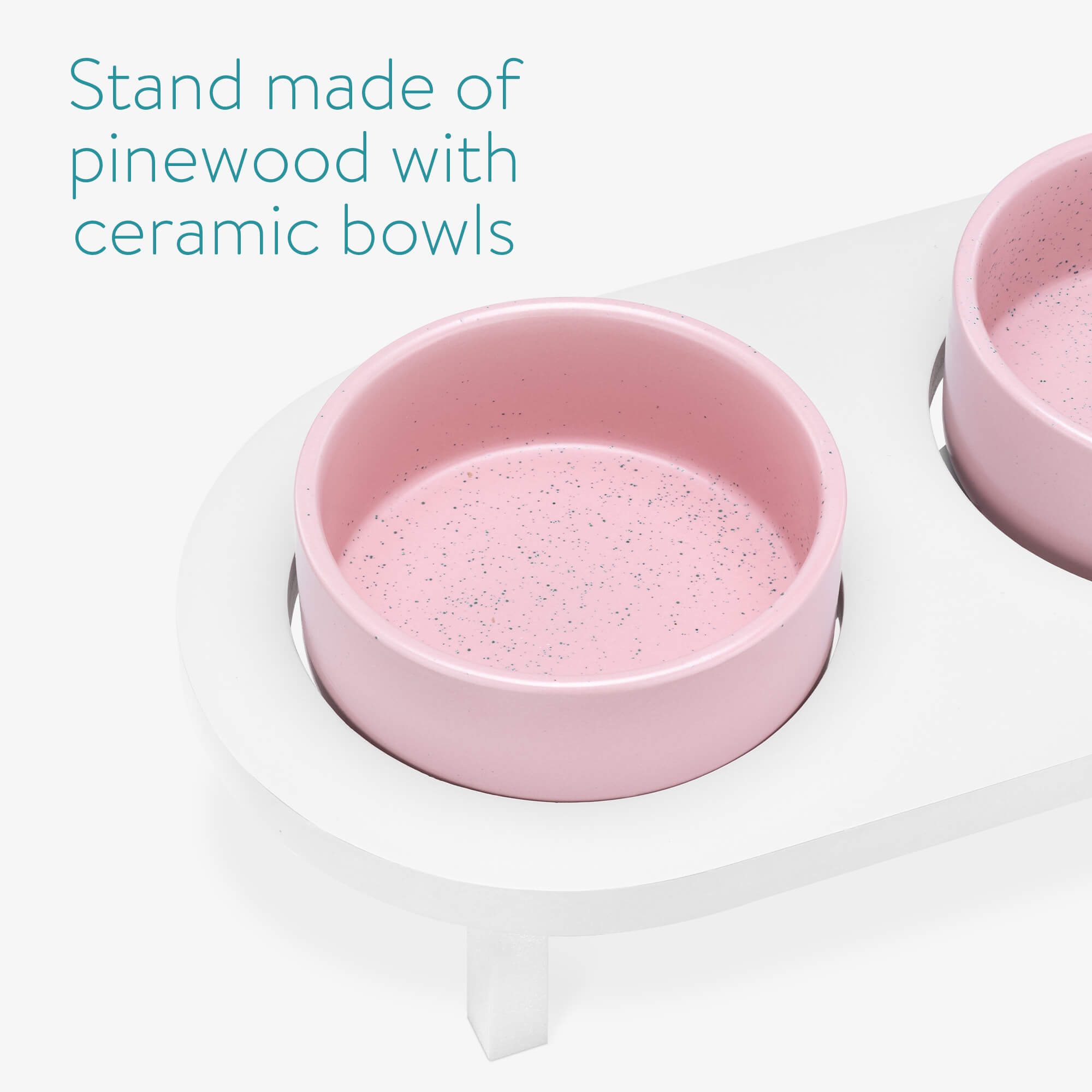 Navaris Ανυψωμένα Κεραμικά Μπολ Φαγητού με Ξύλινη Βάση για Κατοικίδια - 450ml - Pink - 56253.08