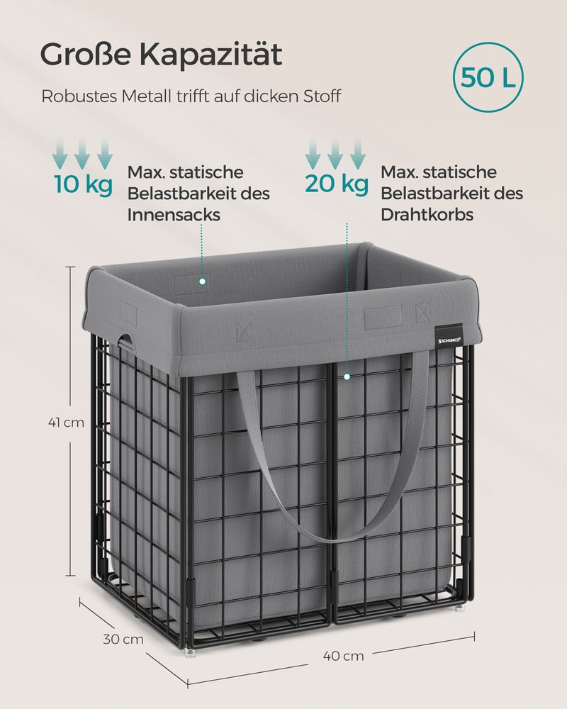 Songmics Καλάθι Απλύτων με Μεταλλικό Πλαίσιο - 50L - Black / Grey - LCB150G01