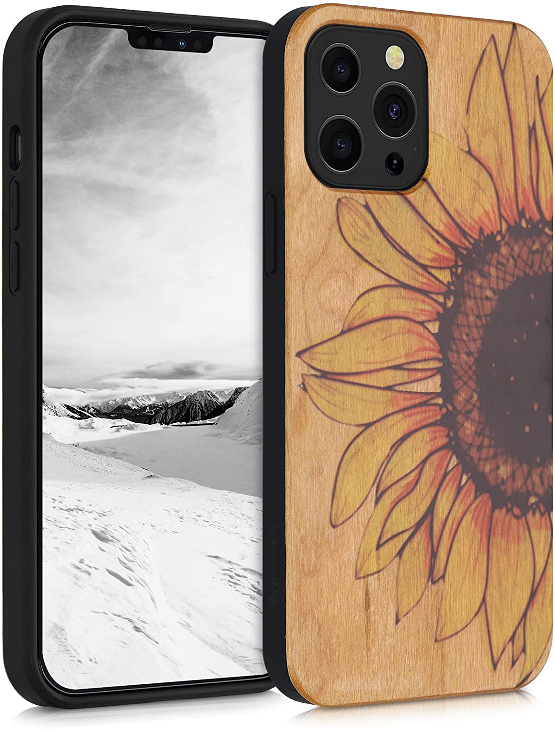 KW iPhone 13 Pro Max Θήκη από Φυσικό Ξύλο Design Wood Sunflower - Yellow / Dark Brown / Light Brown - 55980.02