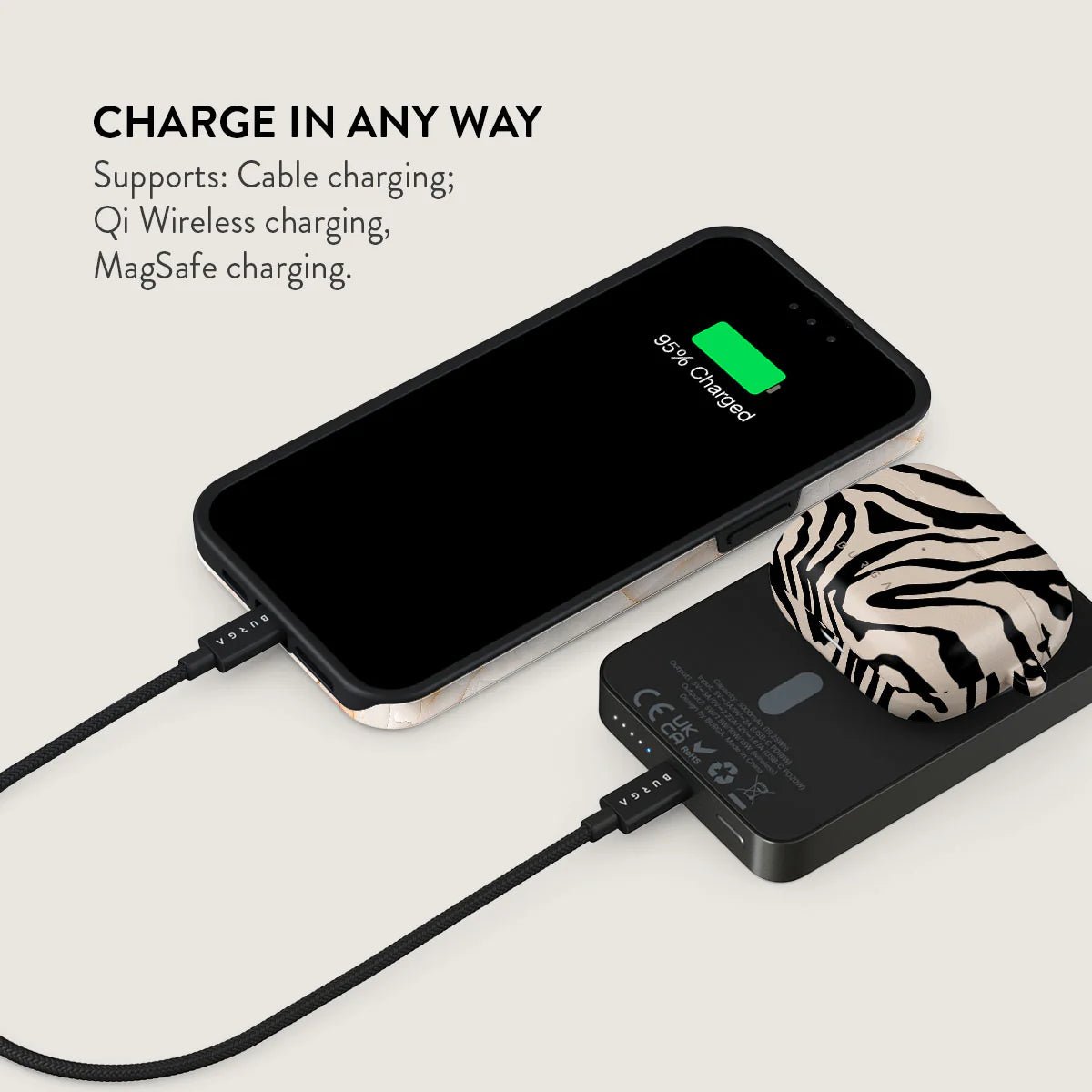 Burga Μαγνητικό Ασύρματο MagSafe PowerBank 5000mAh με Καλώδιο Type - C to Type - C - Gunmetal - Imperial