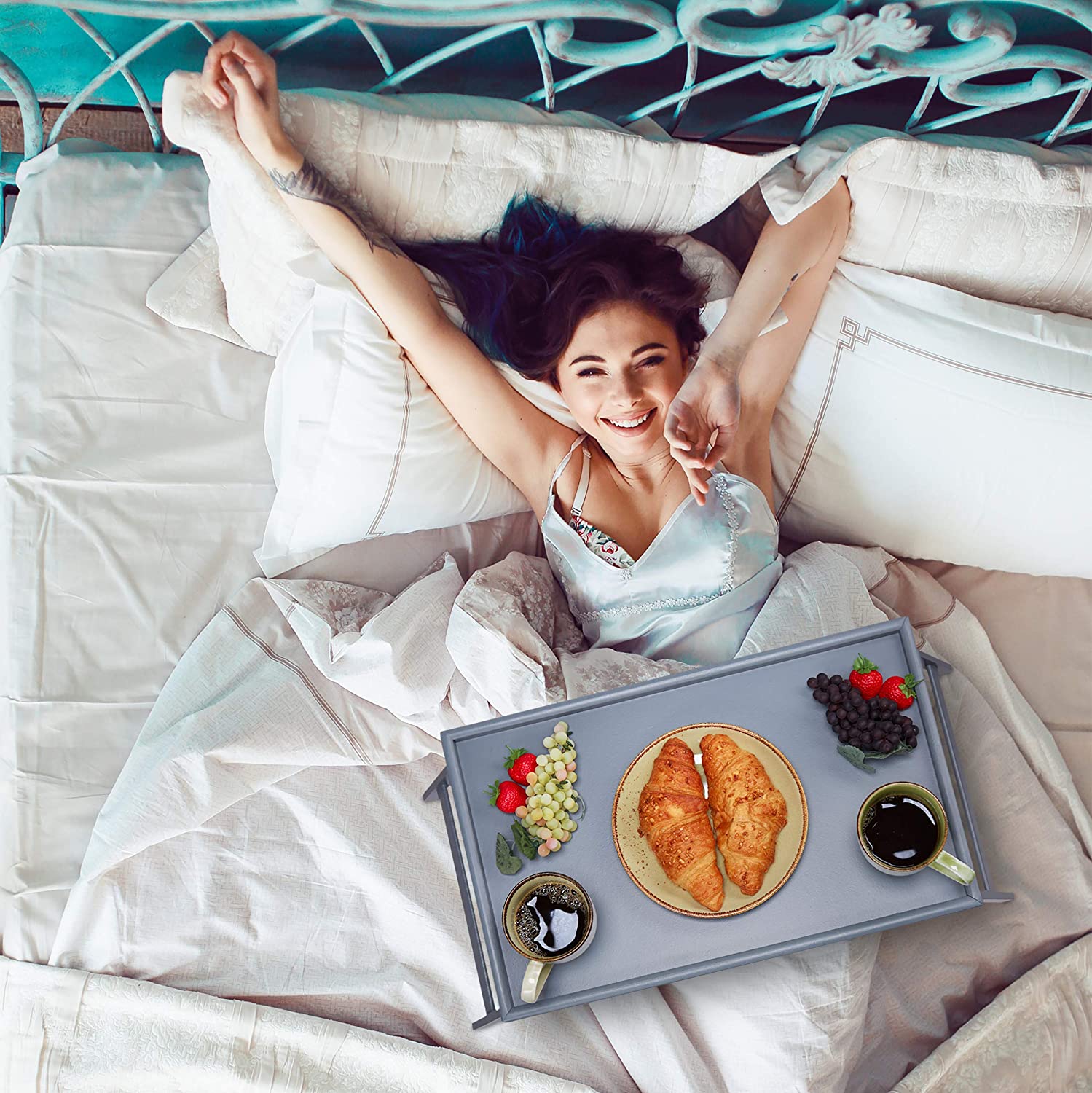 Relaxdays Τραπεζάκι Σερβιρίσματος Φαγητού από Μπαμπού - Grey - 4052025261306