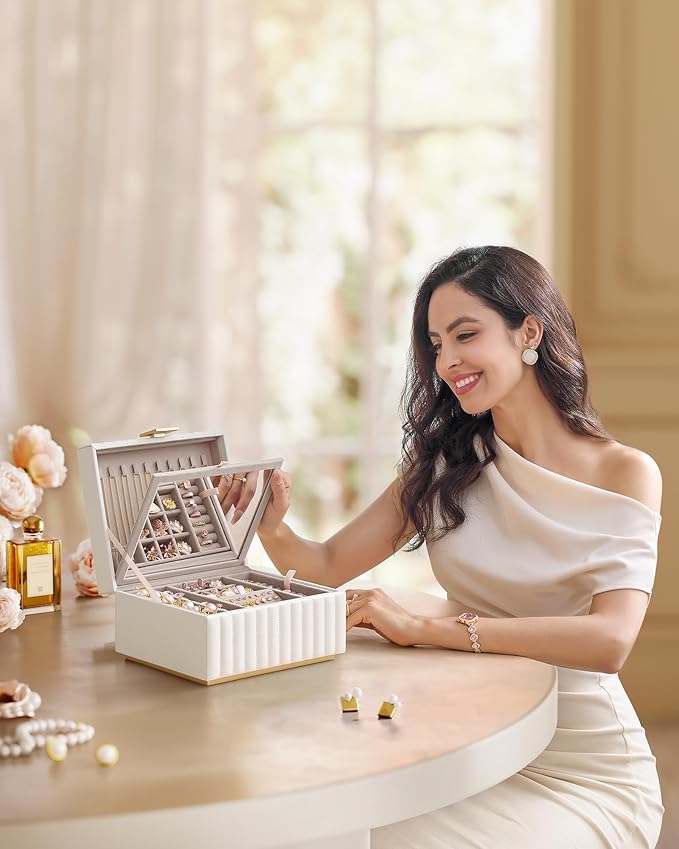 Songmics Κουτί Αποθήκευσης Κοσμημάτων με Καθρέπτη - Cloud White - JBC182W01