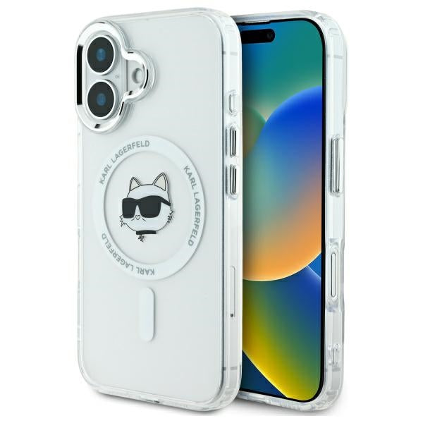 Karl Lagerfeld iPhone 16 - IML Metal Choupette Head - MagSafe Σκληρή Θήκη με Πλαίσιο Σιλικόνης - White - KLHMP16SHLSCHH
