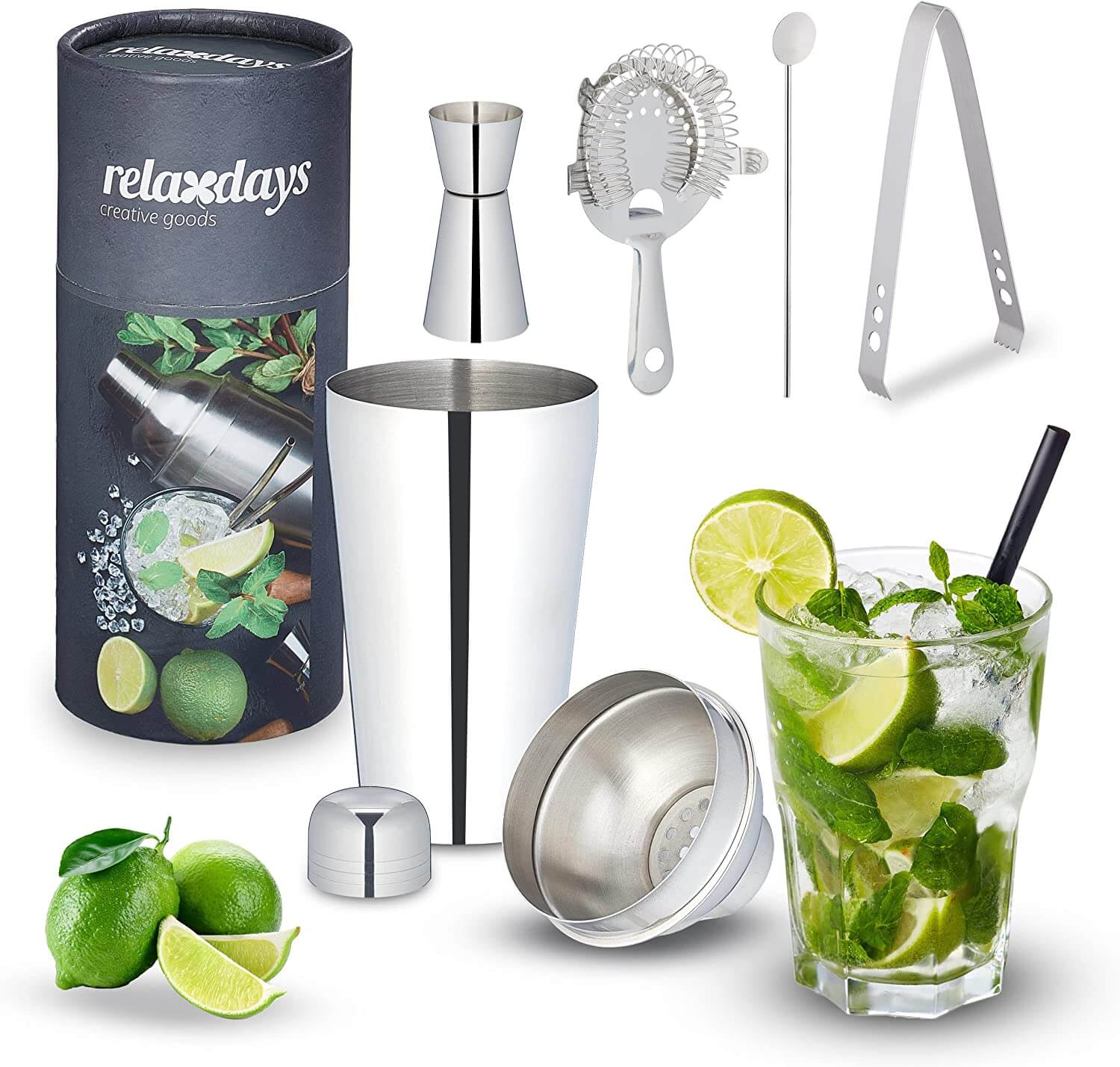 Relaxdays Σετ Κοκτέιλ 5 Τεμαχίων από Ανοξείδωτο Ατσάλι - Silver - 4052025983253