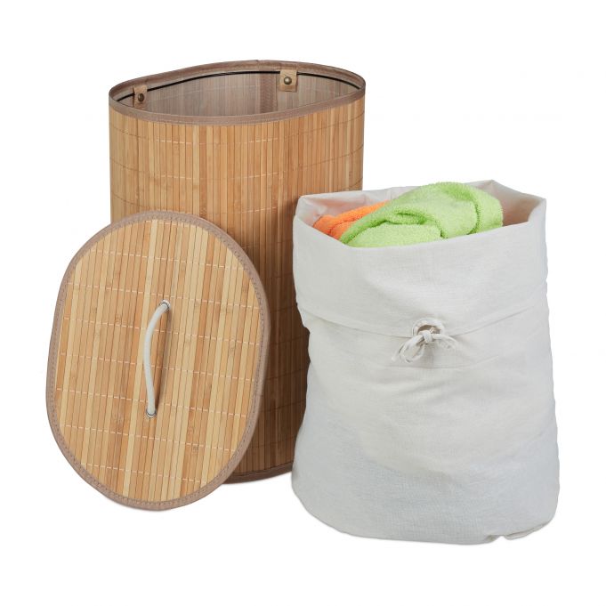 Relaxdays Καλάθι Απλύτων από Μπαμπού με Καπάκι - Oval - Natural - 4052025901271