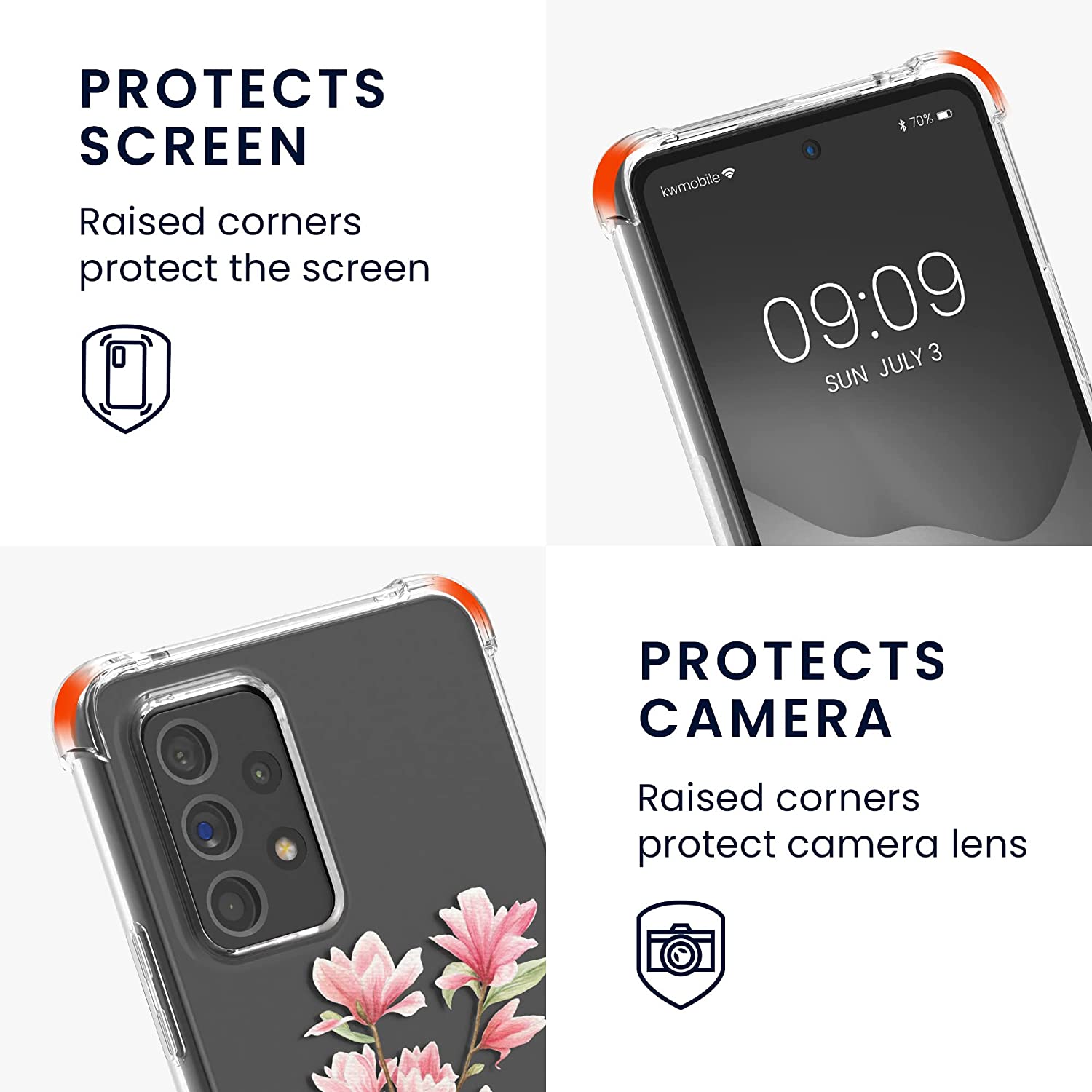 KW Samsung Galaxy A53 5G Θήκη Σιλικόνης TPU με Λουράκι Design Magnolias - Διάφανη / White / Pink - 58234.02