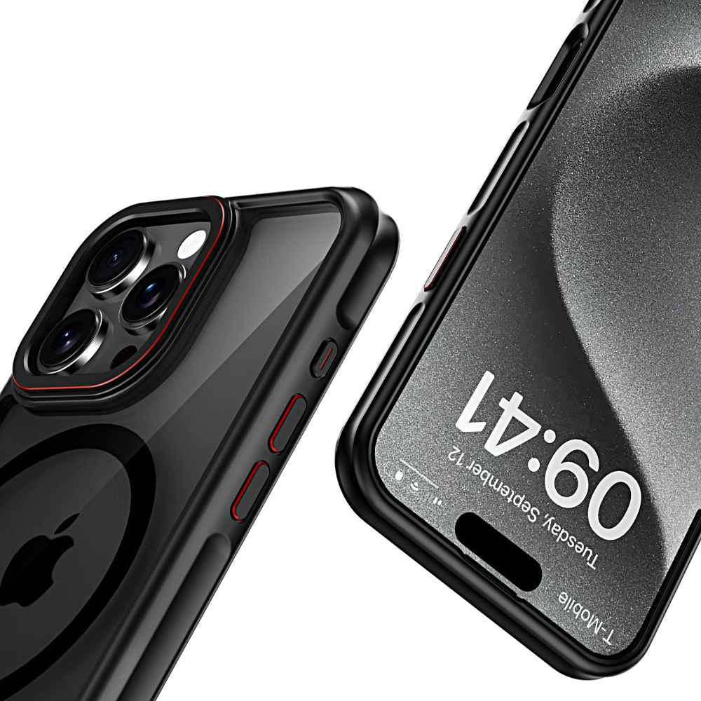 Tech-Protect iPhone 16 Pro Max MagHybrid - Σκληρή Θήκη με Πλαίσιο Σιλικόνης και MagSafe - Black Ημιδιάφανη / Red