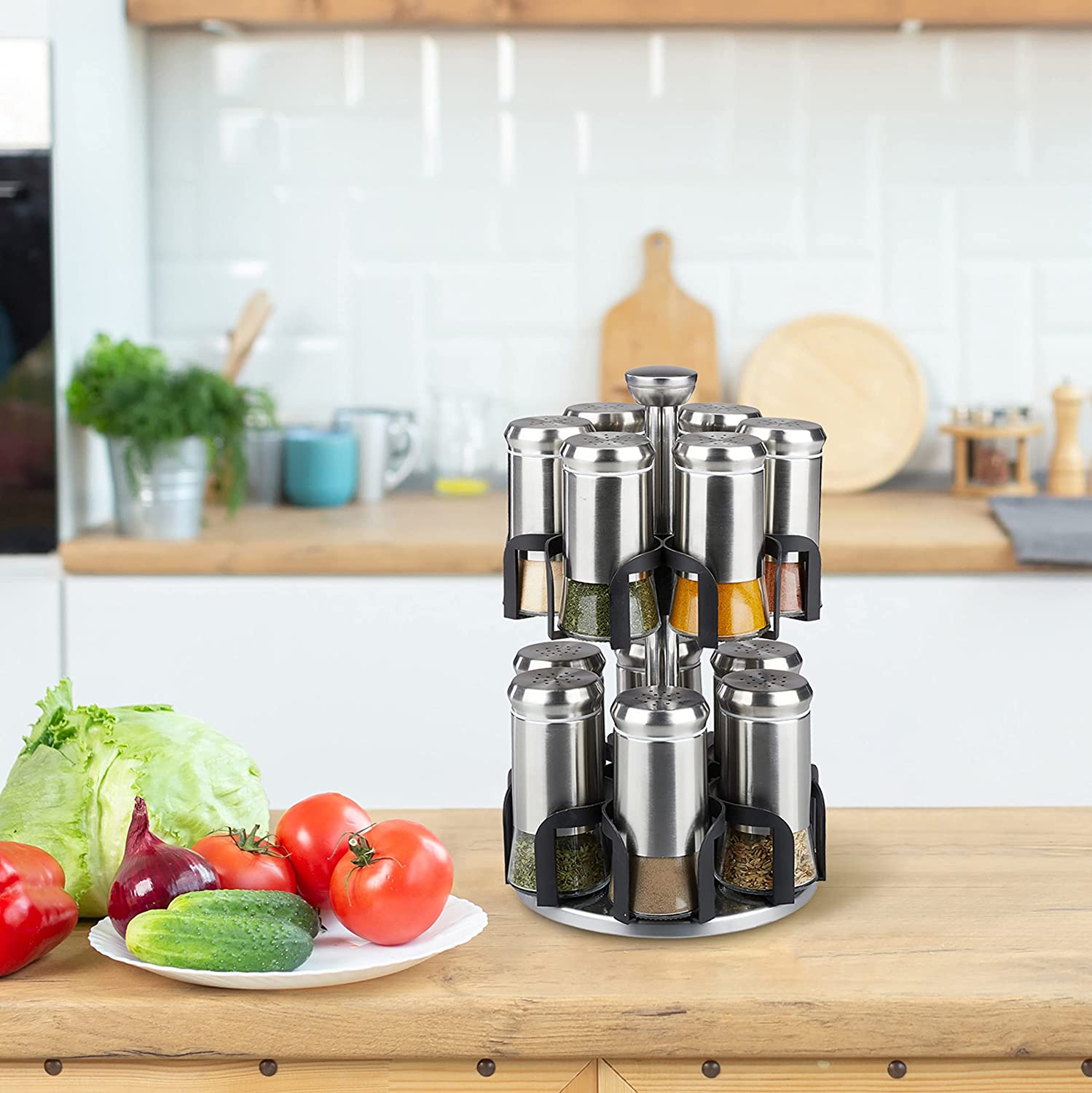 Relaxdays Καρουζέλ Μπαχαρικών με 12 Δοχεία - Silver / Black - 4052025367169