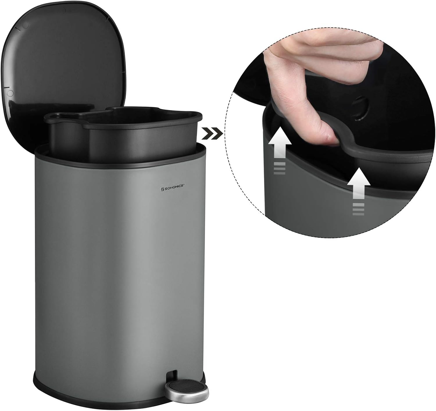 Songmics Κάδος Απορριμμάτων για το Μπάνιο - 5L - Grey / Black - LTB14GS