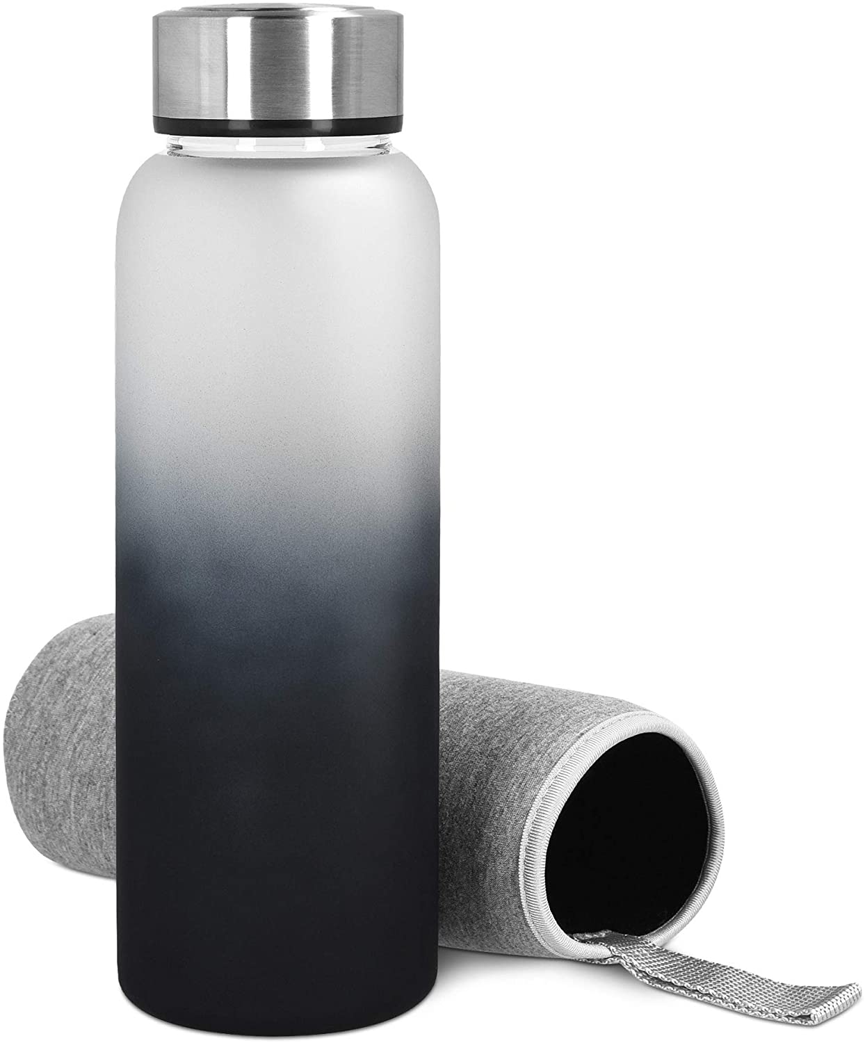 Navaris Γυάλινο Μπουκάλι Νερού Διπλού Τοιχώματος με Θήκη - 950ml - Grey - 53167.22