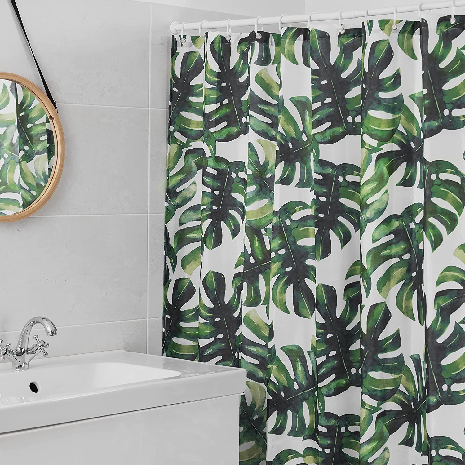 Navaris Κουρτίνα Μπάνιου - Design Monstera - Green / White - 54265.01