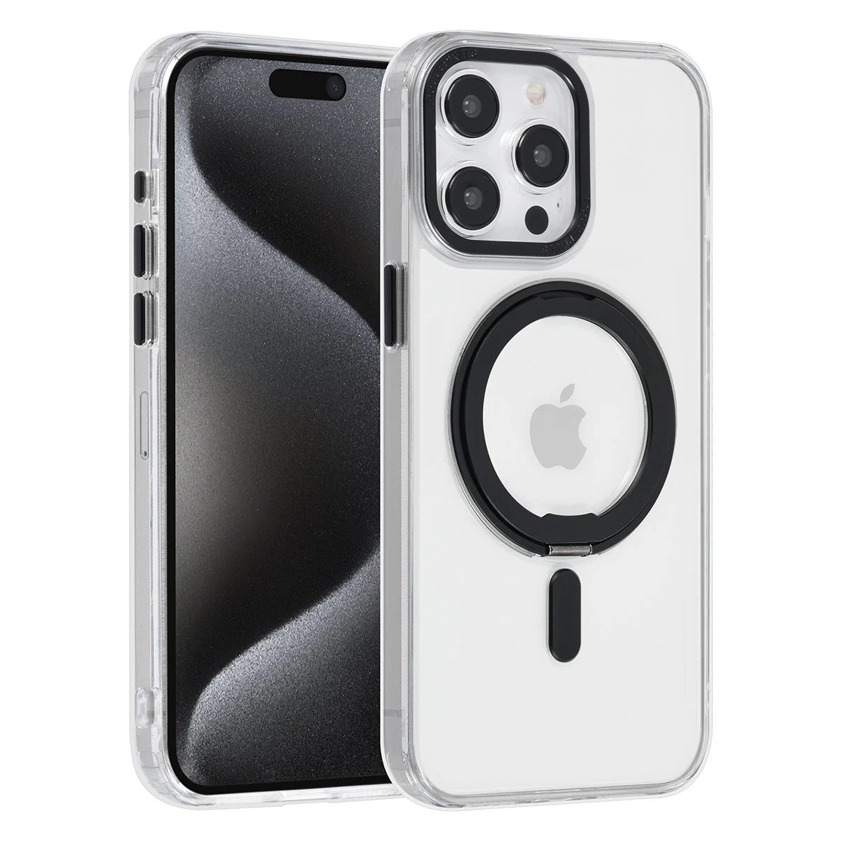 Tuniq iPhone 15 Pro Max - Σκληρή MagSafe Θήκη με Περιστρεφόμενο Δαχτυλίδι Συγκράτησης - Διάφανη / Μαύρη