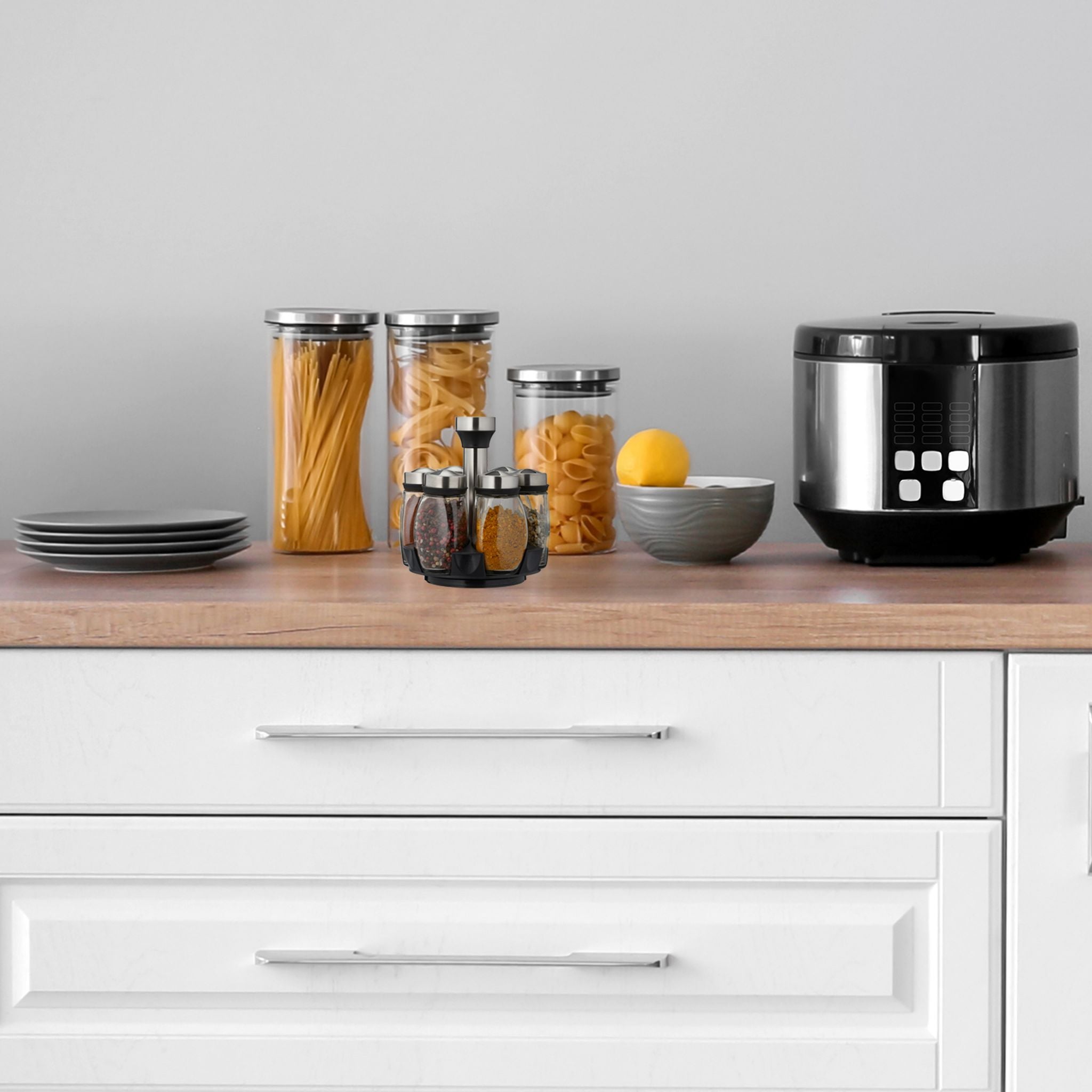 Relaxdays Καρουζέλ Μπαχαρικών με 6 Δοχεία - Silver / Black - 4052025423001