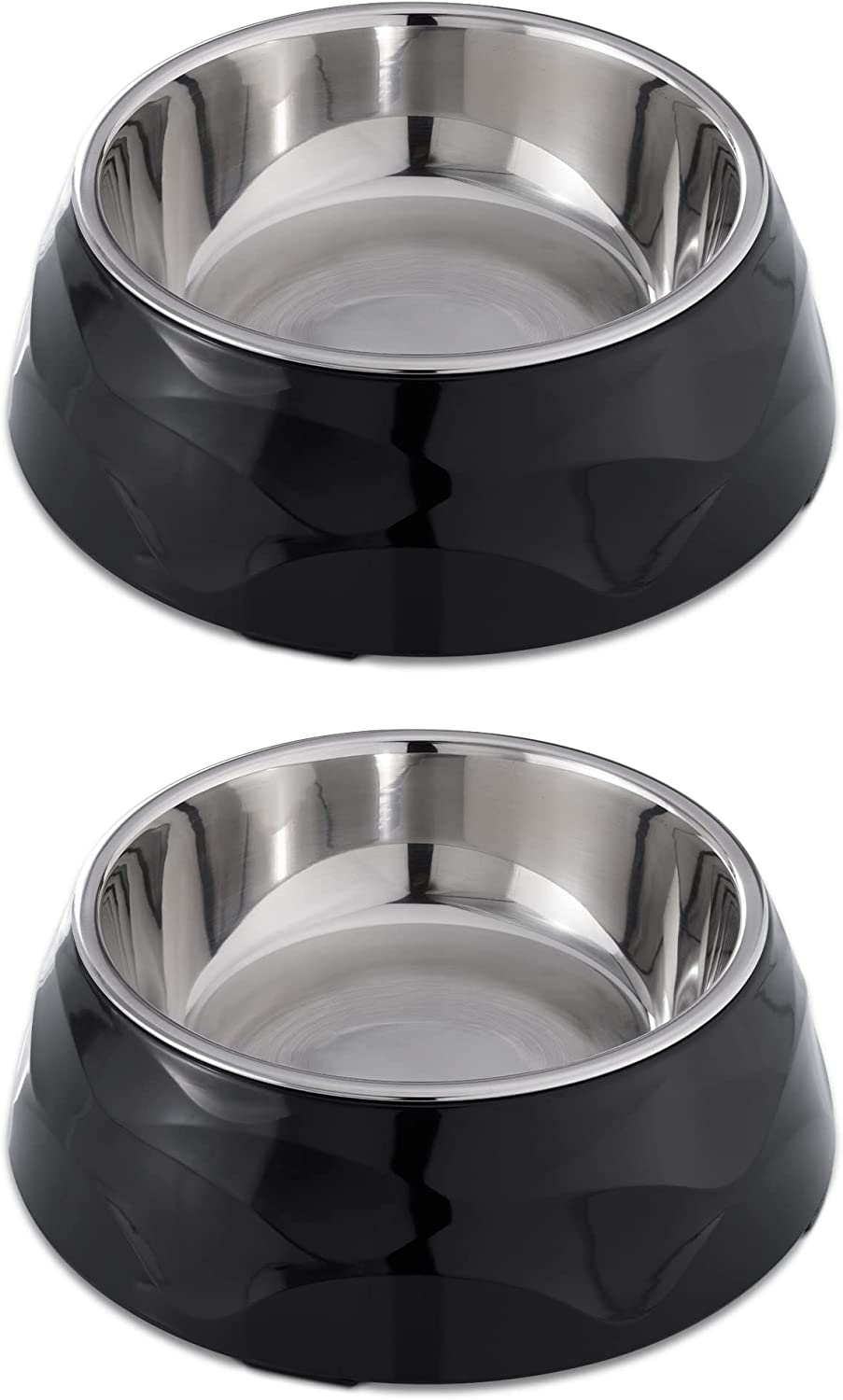 Navaris Σετ με 2 Ανοξείδωτα Αντιολισθητικά Μπολ Φαγητού και Νερού για Κατοικίδια - 350 ml - Black / Silver - 57479.01