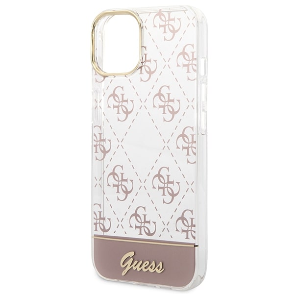Guess iPhone 14 Plus 4G Pattern Script Σκληρή Θήκη με Πλαίσιο Σιλικόνης - Pink - GUHCP14MHG4MHP