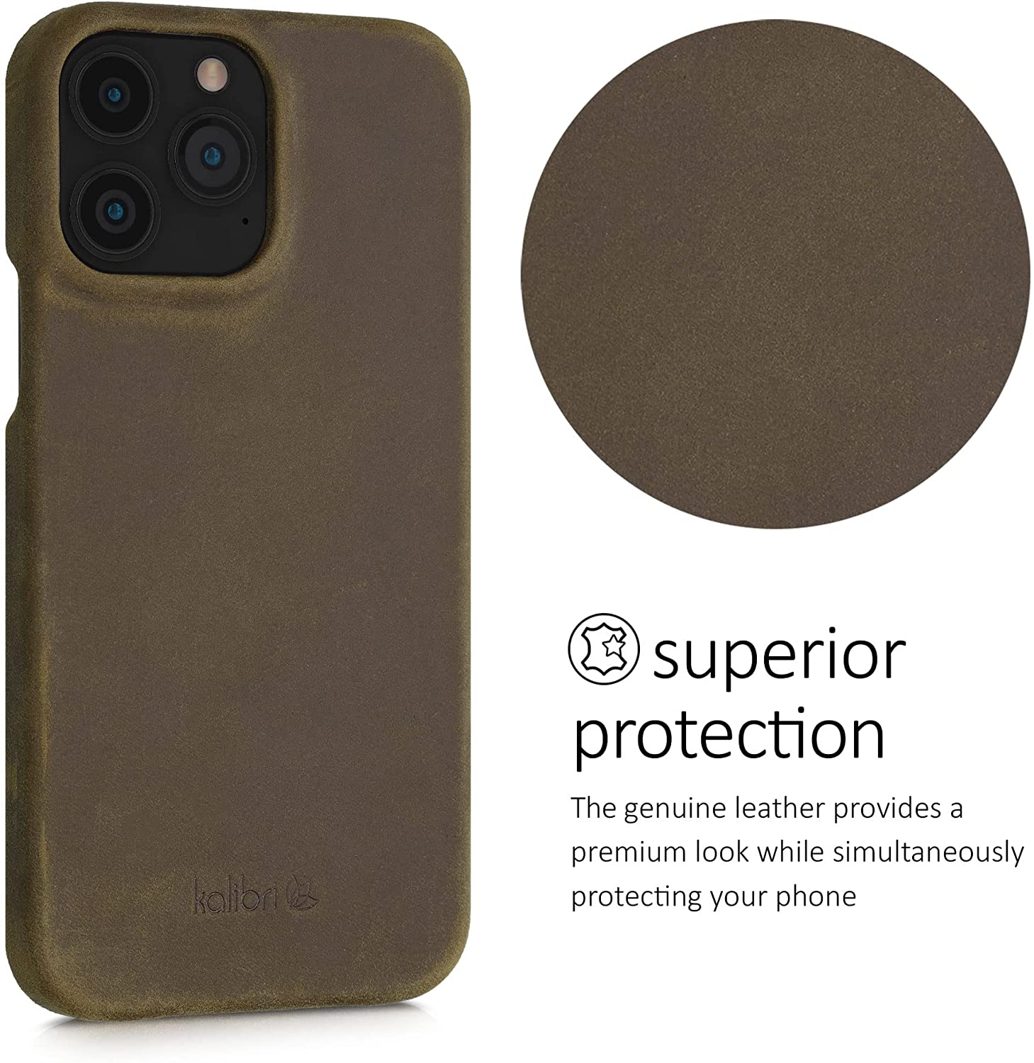 Kalibri iPhone 13 Pro Max Σκληρή Θήκη με Επένδυση Γνήσιου Δέρματος - Brown - 56416.05