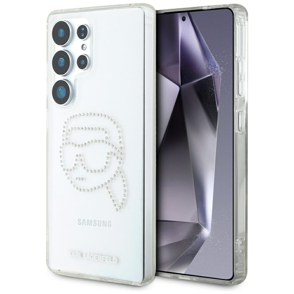 Karl Lagerfeld Samsung Galaxy S25 Ultra - Rhinestones Karl Head Logo - Σκληρή Θήκη με Πλαίσιο Σιλικόνης - Clear - KLHCS25LHKHDCELT
